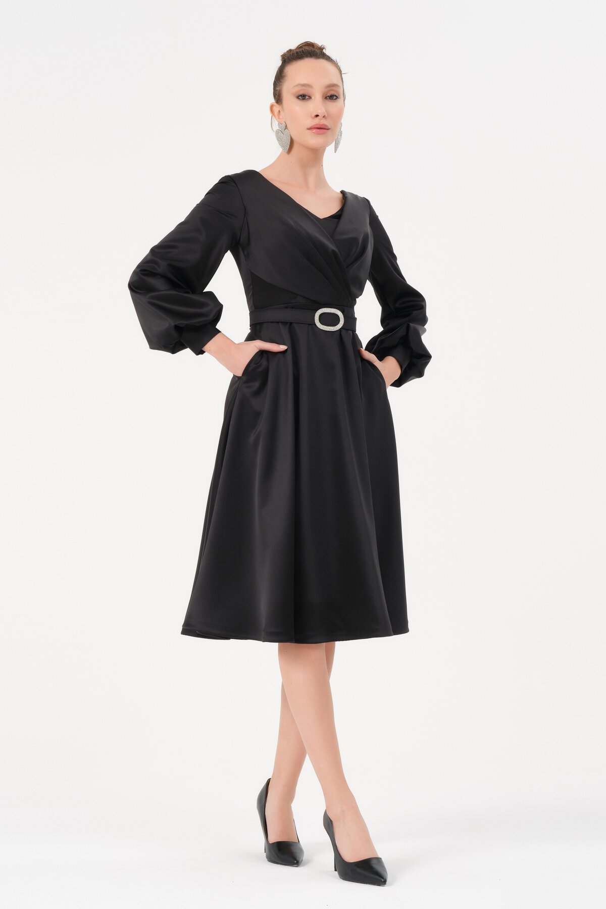 Kemer Detaylı Midi Elbise - 1599