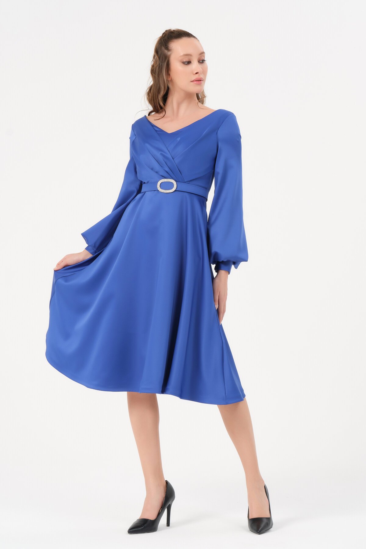 Kemer Detaylı Midi Elbise - 1599