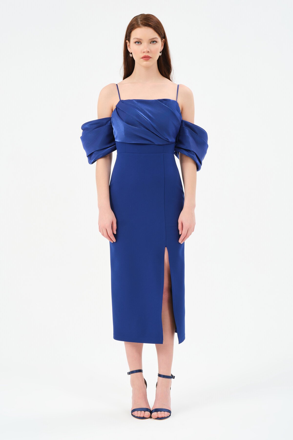 Kol Detaylı Yırtmaçlı Midi Elbise - 1582