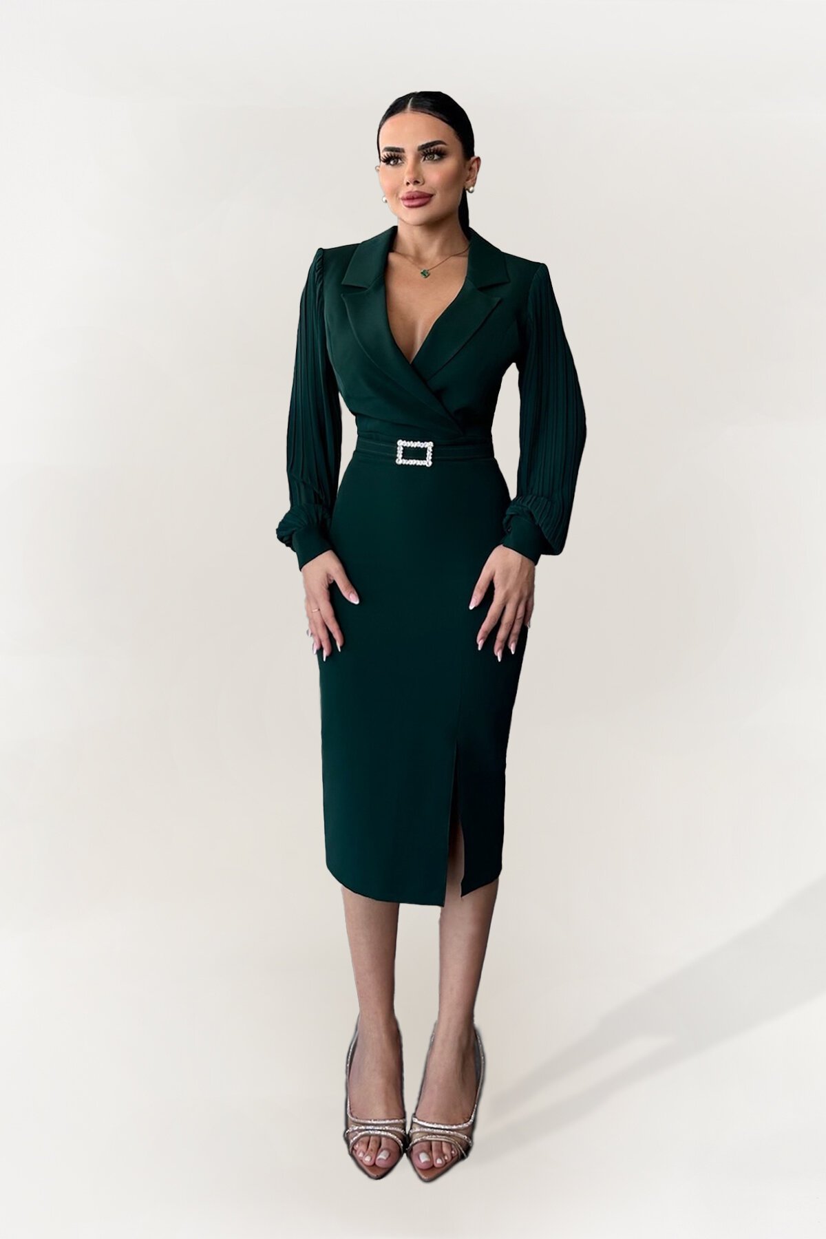 Kruvaze Yaka Midi Elbise - 1613