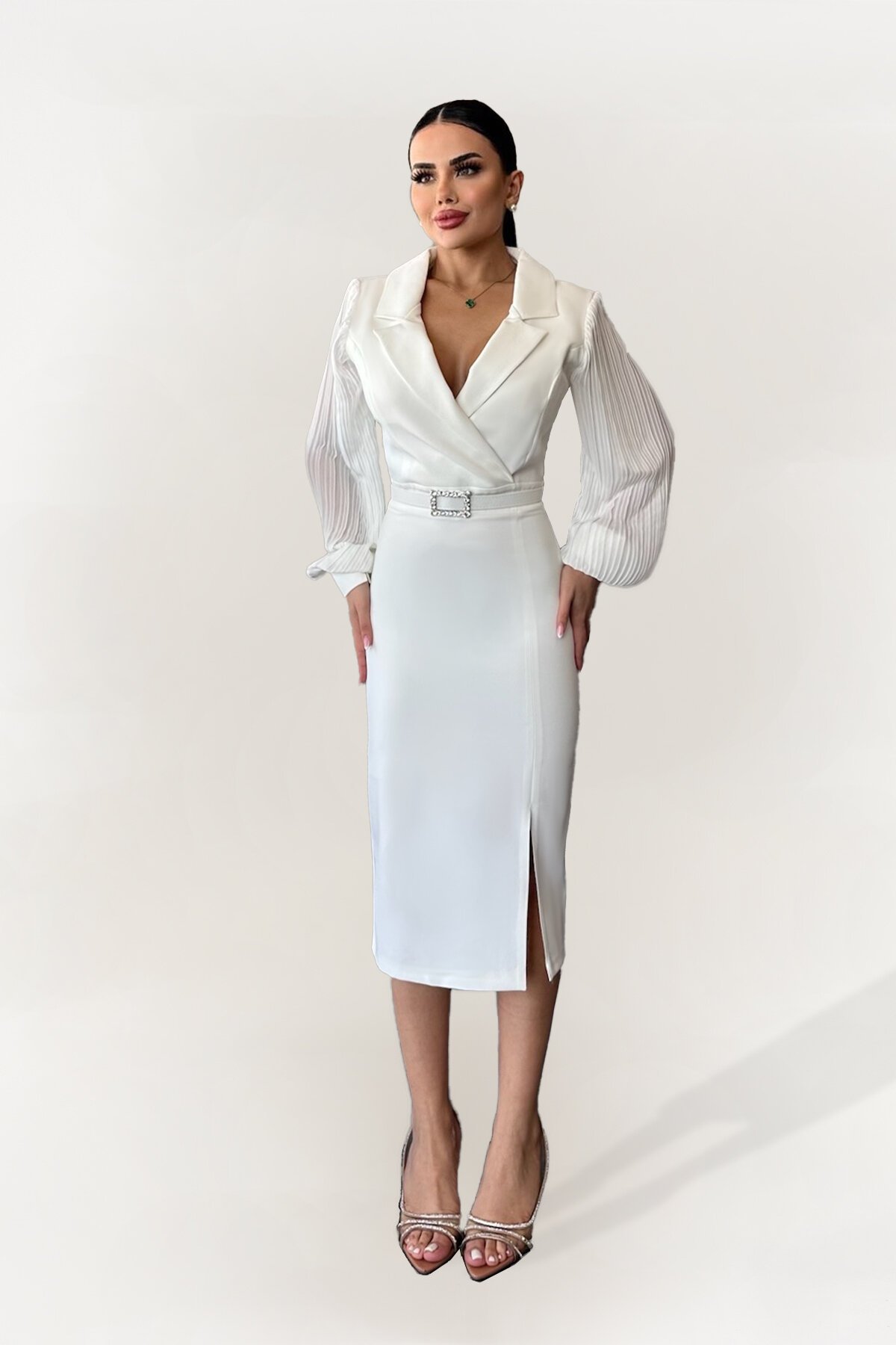 Kruvaze Yaka Midi Elbise - 1613