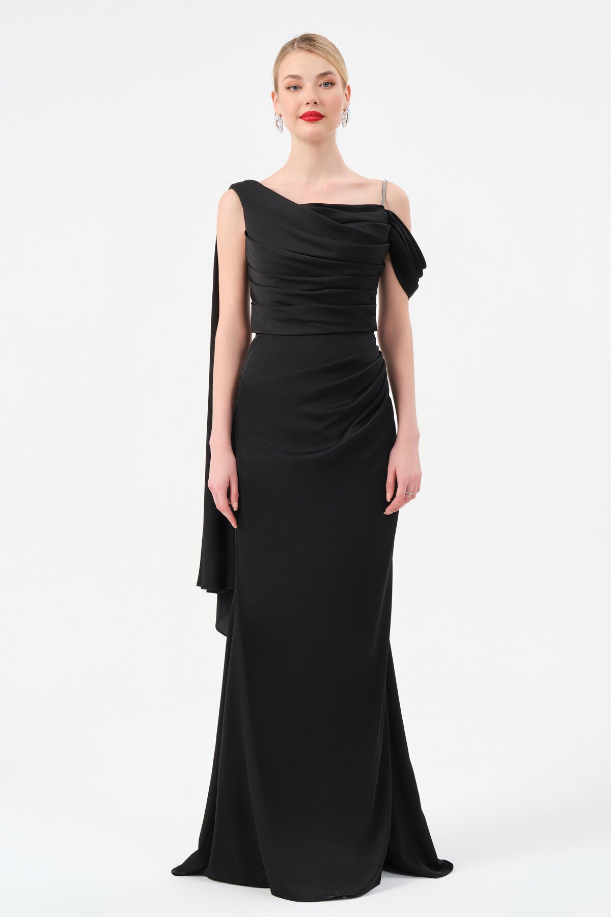 Omuz Detaylı Drapeli Elbise - 1507