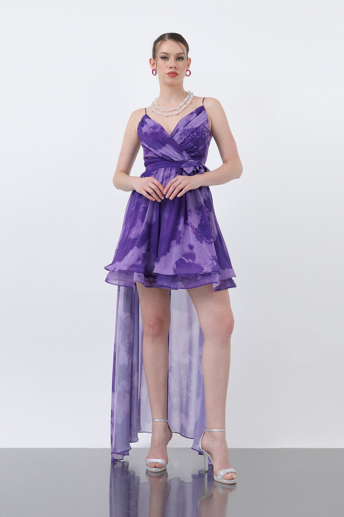 Şifon Arkası Uzun Mini Elbise - 1643