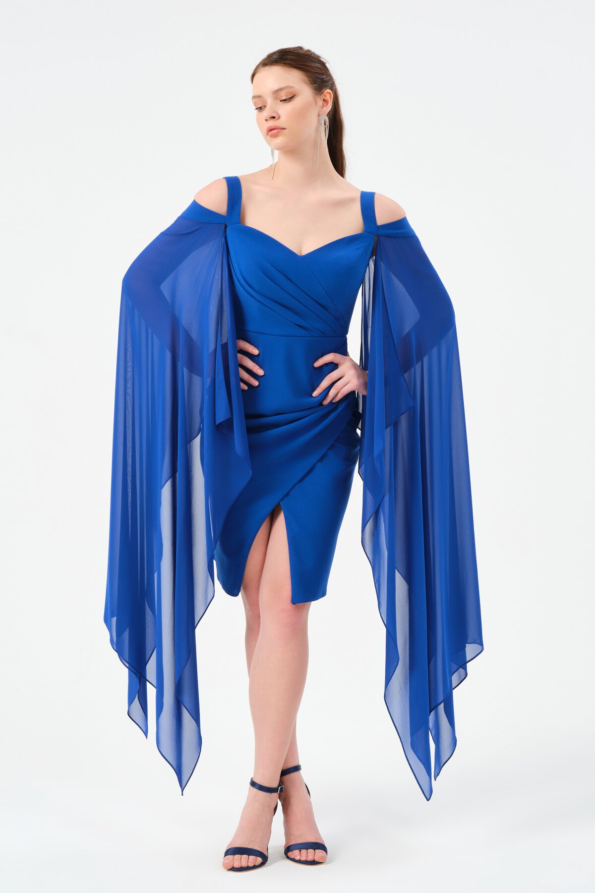 Şifon Detaylı Askılı Mini Elbise - 1576