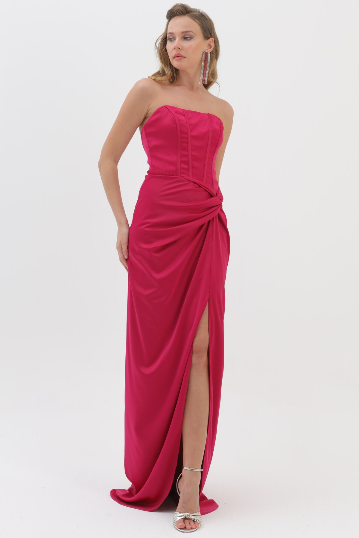 Straplez Drapeli Elbise - 1768