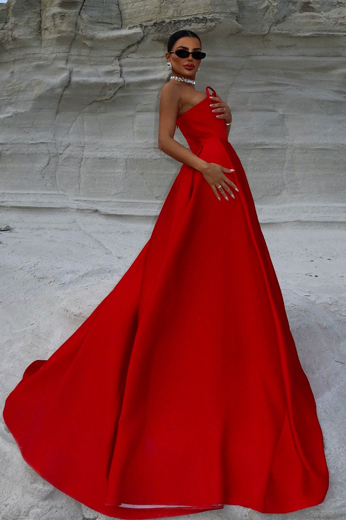 Göğüs Detaylı Straplez Elbise - 1886