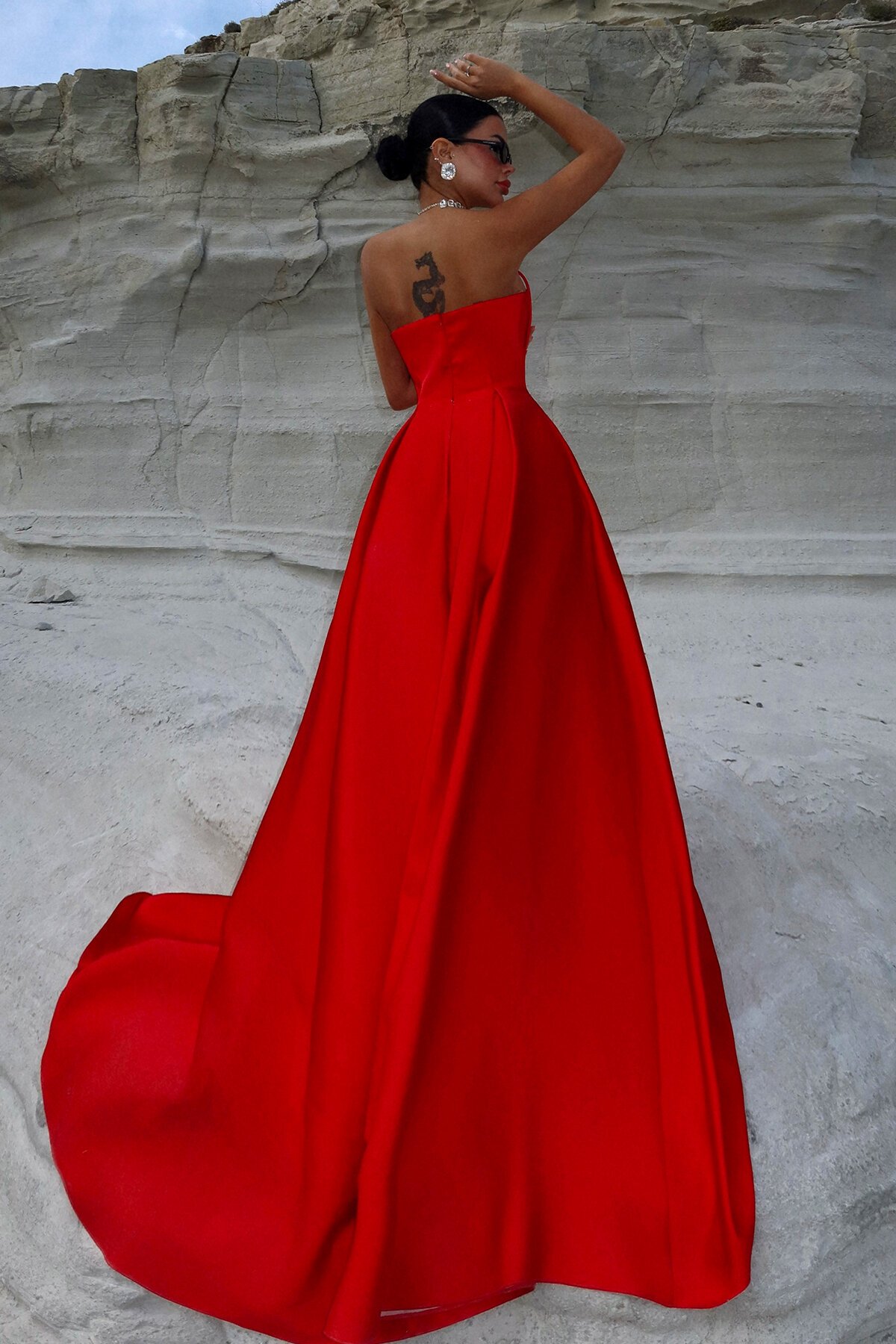 Göğüs Detaylı Straplez Elbise - 1886