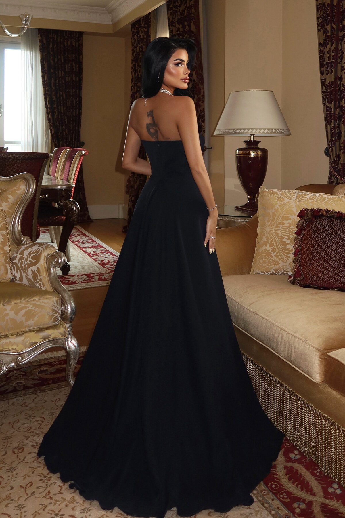 Broş Detaylı Straplez Elbise - 1881