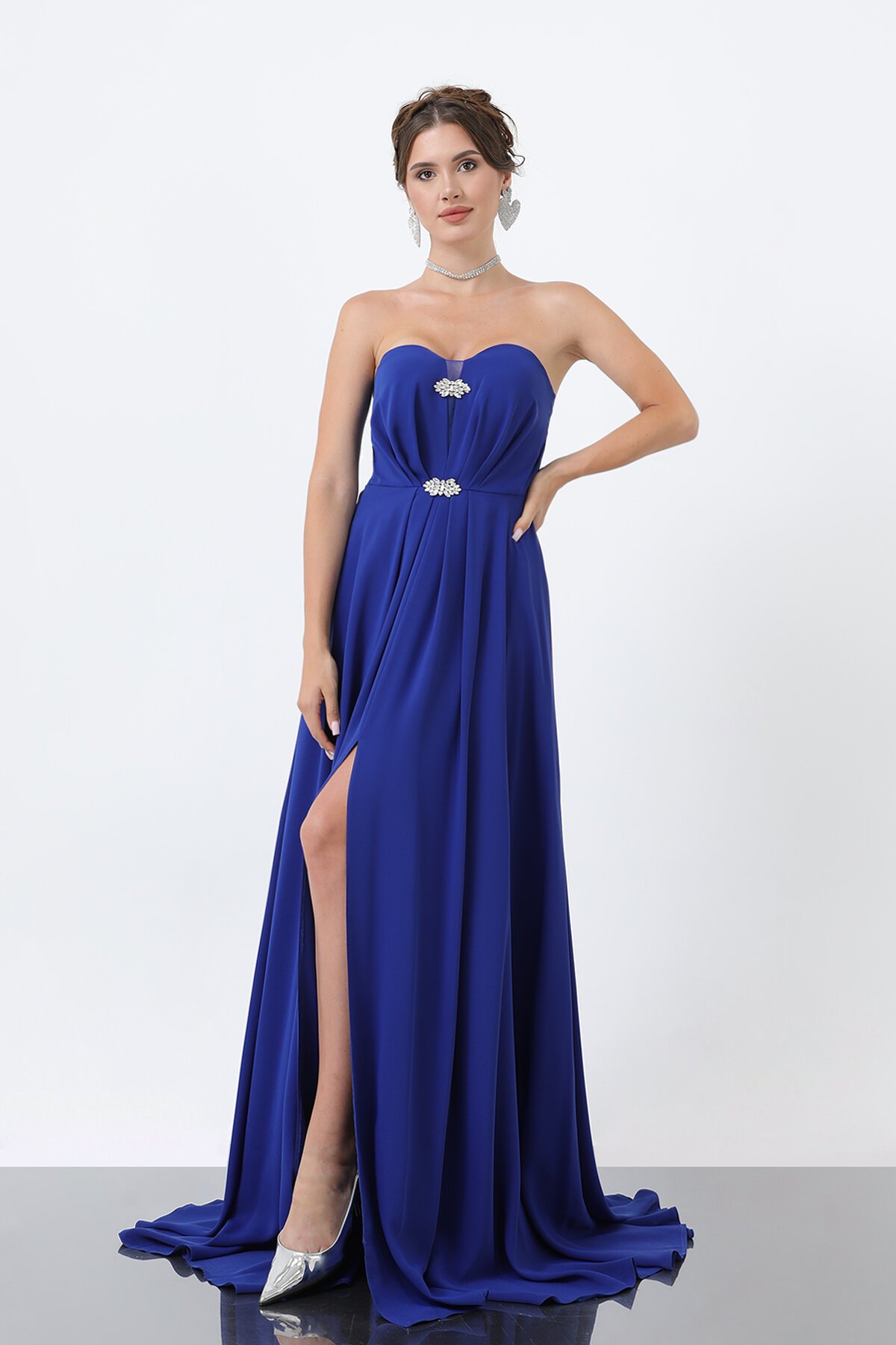 Broş Detaylı Straplez Elbise - 1881