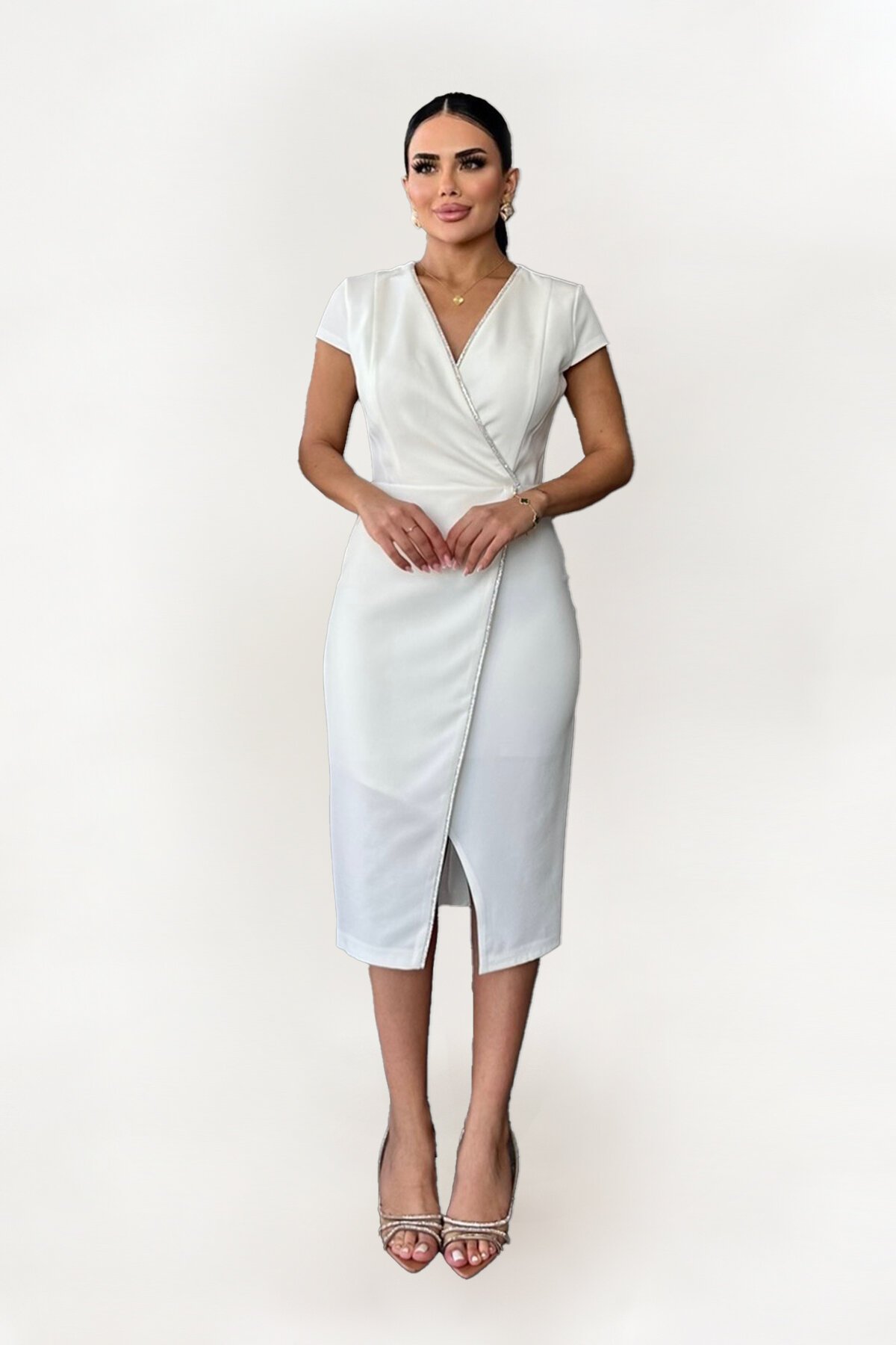 Taş Detaylı Kruvaze Elbise - 1609