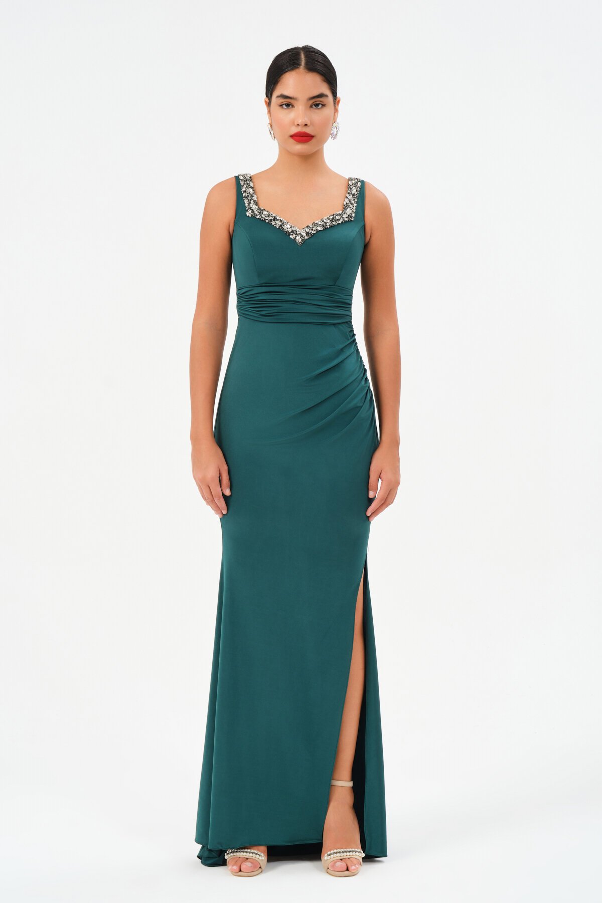 Taş İşlemeli Askılı Elbise - 1550