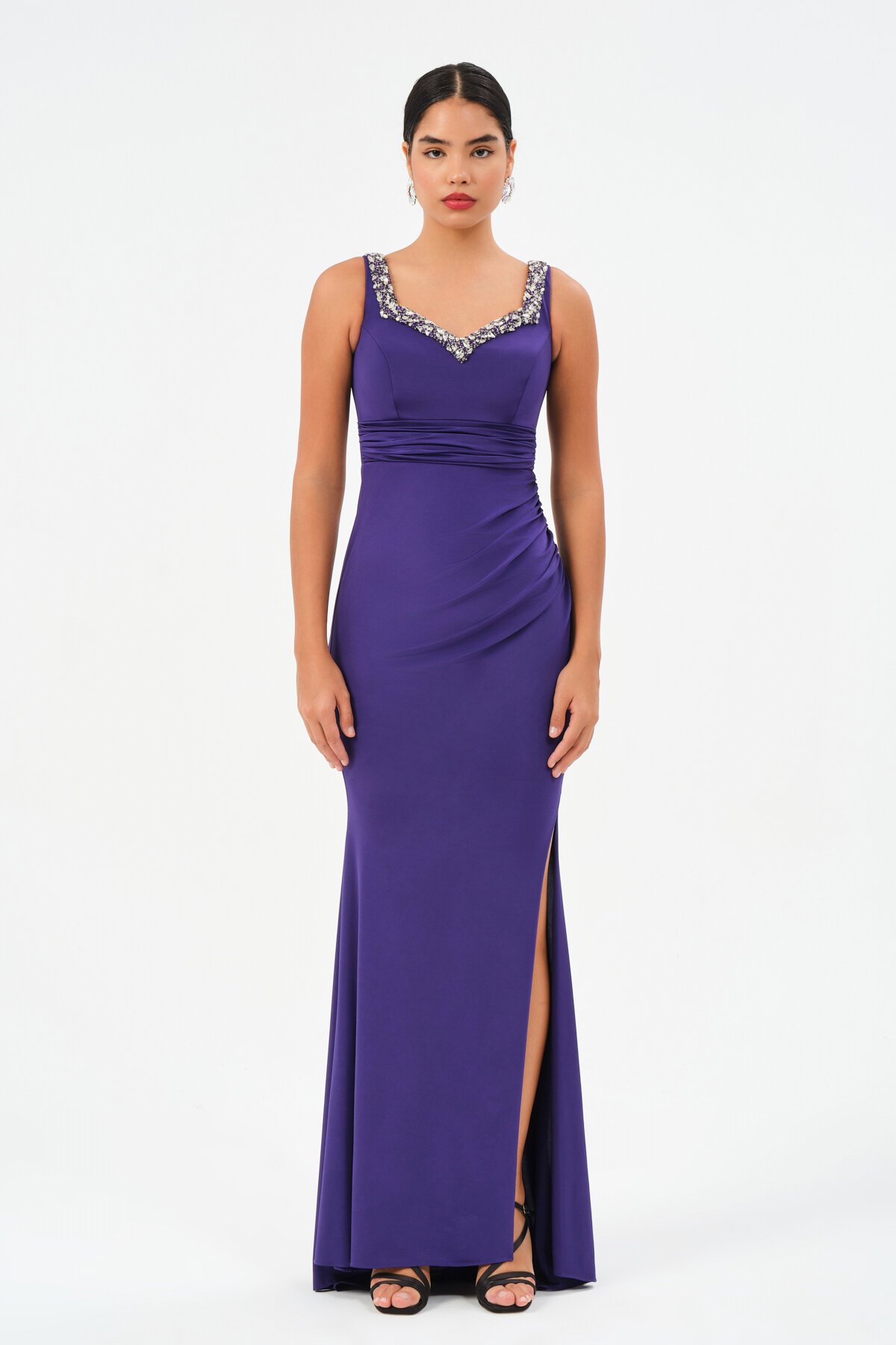 Taş İşlemeli Askılı Elbise - 1550