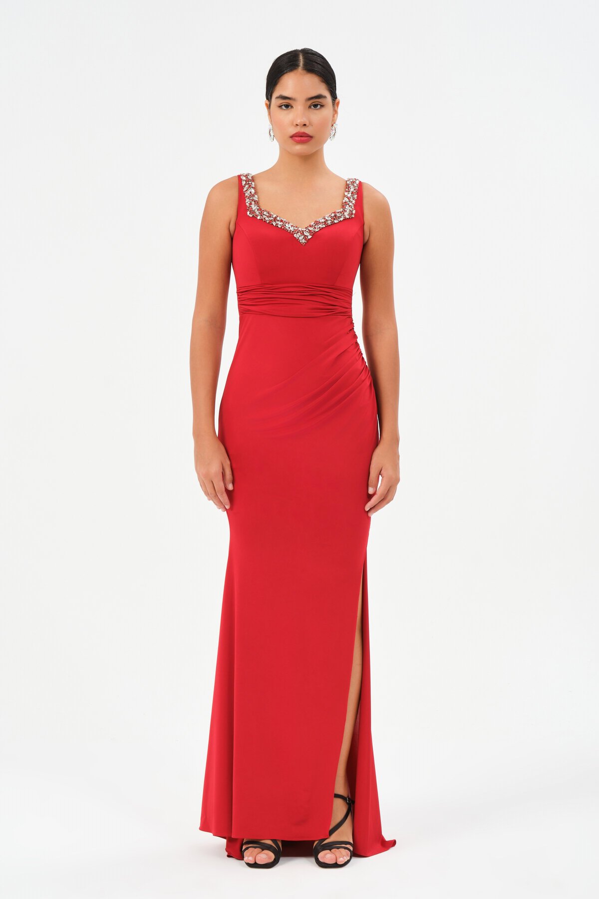 Taş İşlemeli Askılı Elbise - 1550