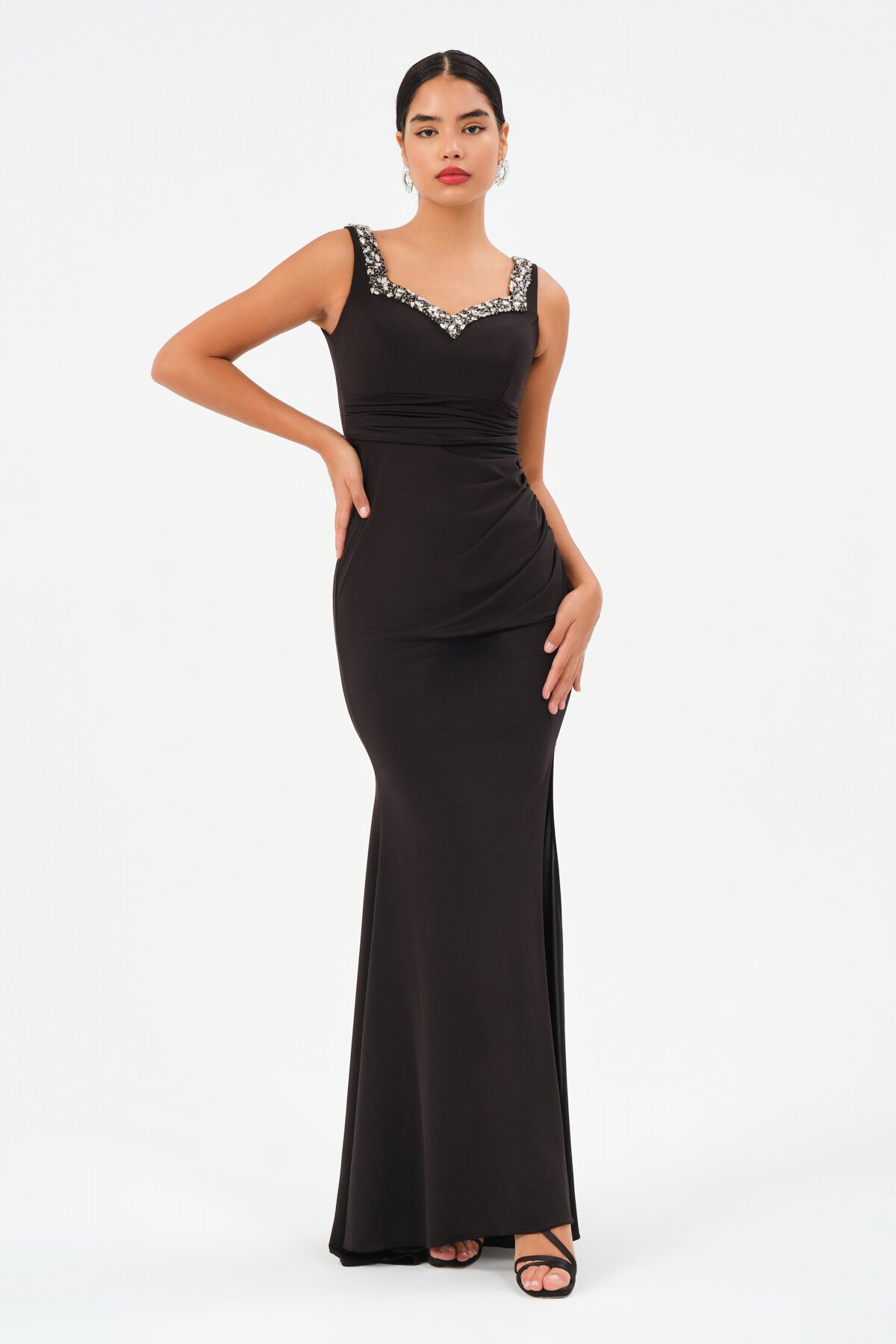 Taş İşlemeli Askılı Elbise - 1550