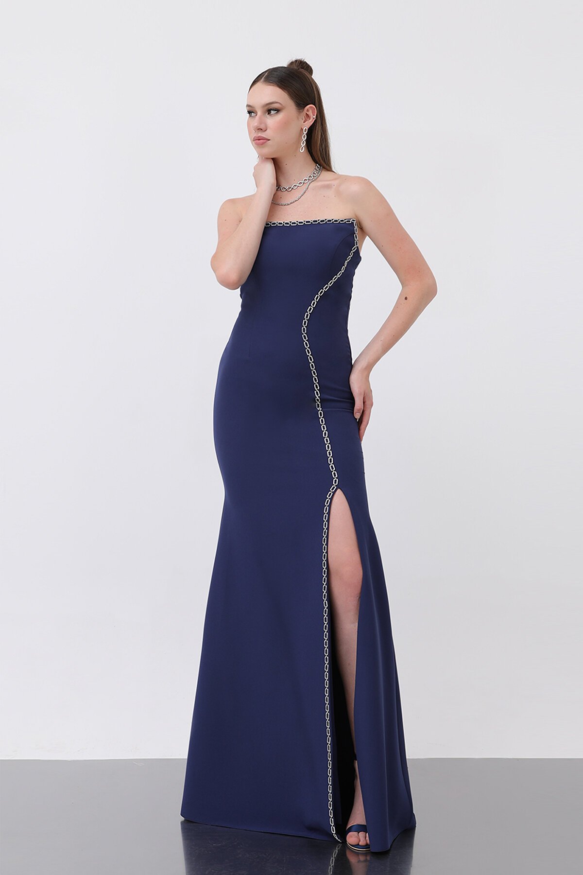 Taş İşlemeli Straplez Elbise - 1773