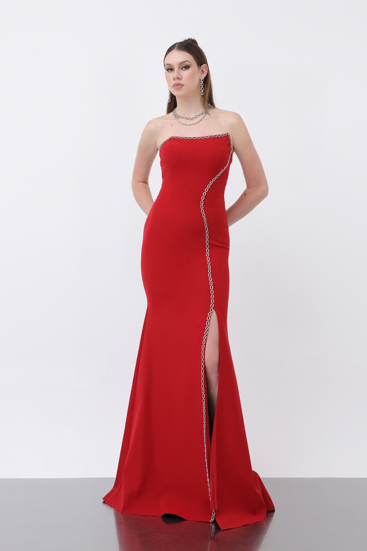 Taş İşlemeli Straplez Elbise - 1773