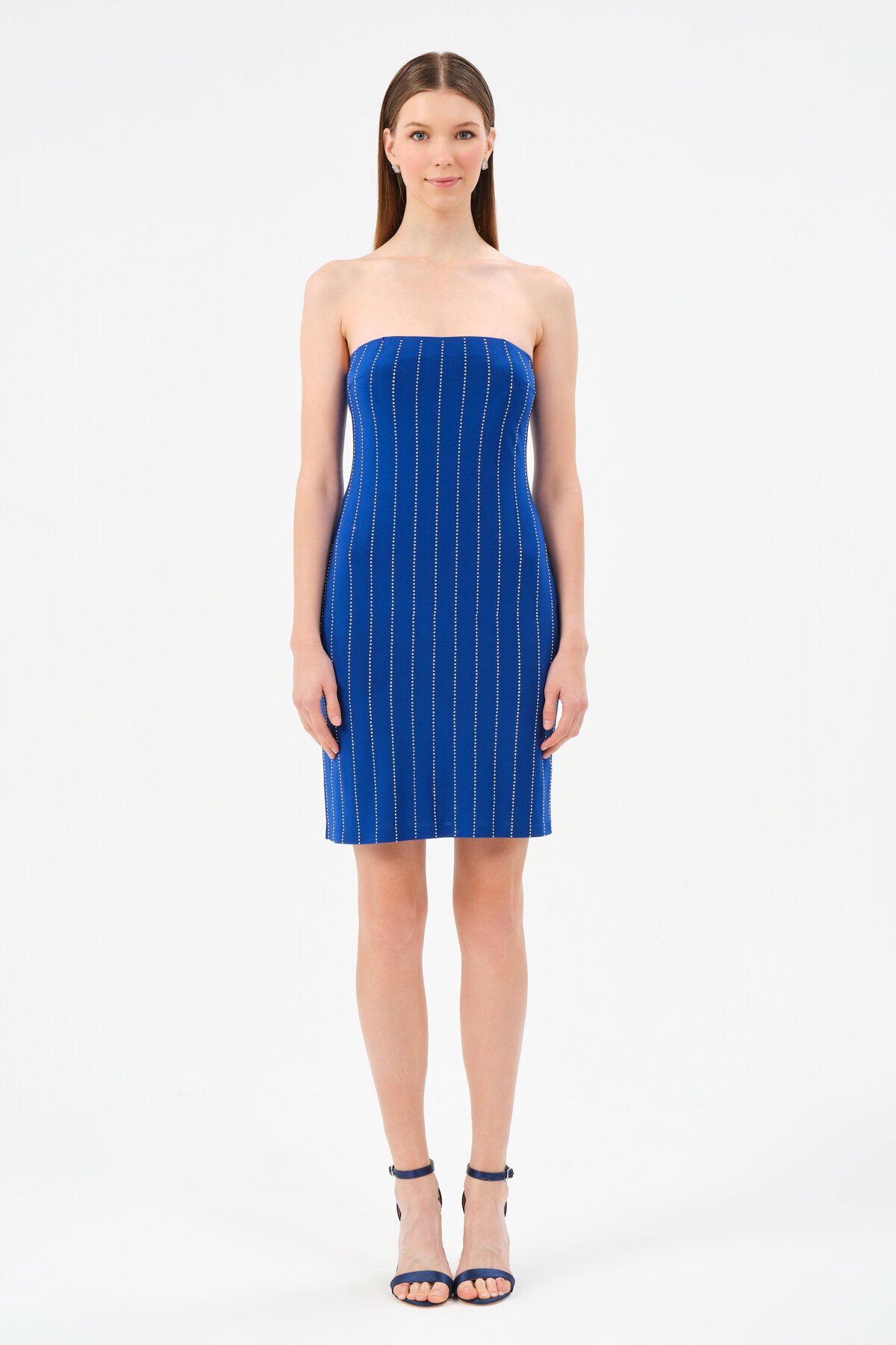 Taş İşlemeli Straplez Mini Elbise - 1554