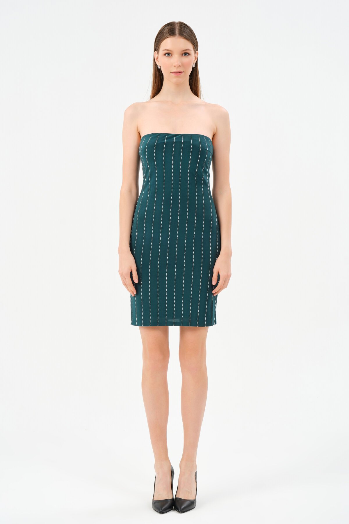 Taş İşlemeli Straplez Mini Elbise - 1554