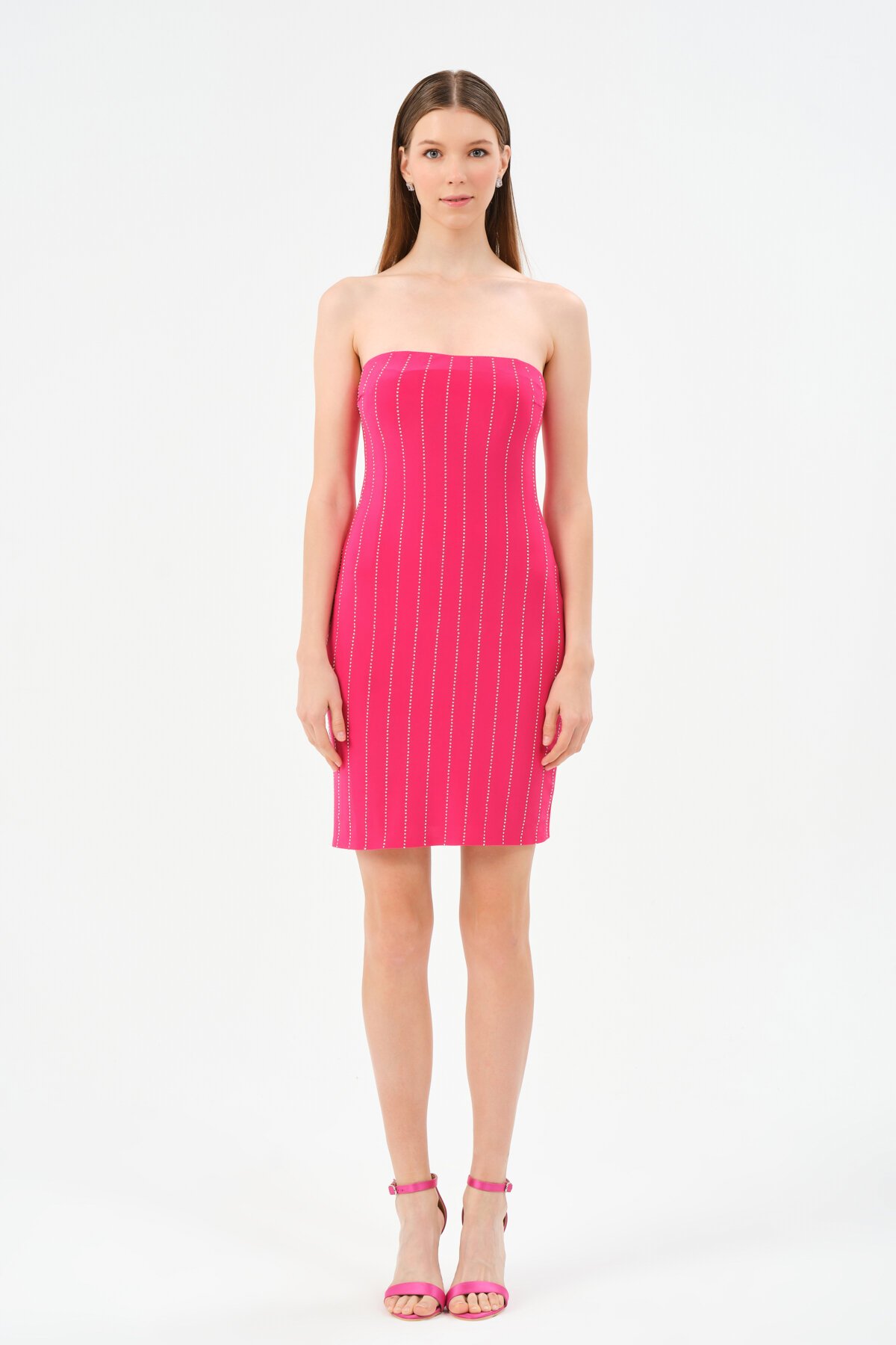 Taş İşlemeli Straplez Mini Elbise - 1554