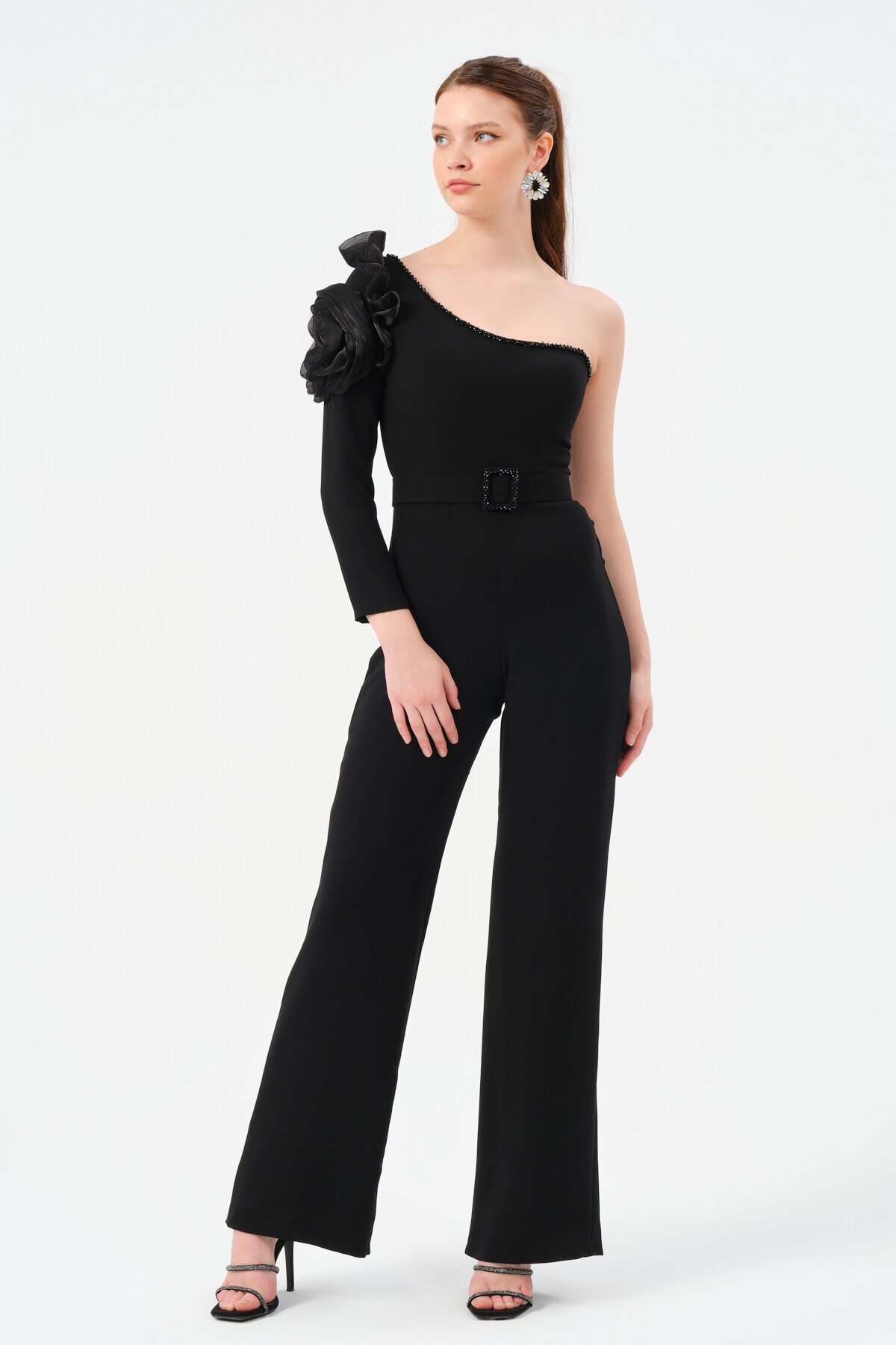 Tek Omuz Detaylı Kemerli Tulum - 1531