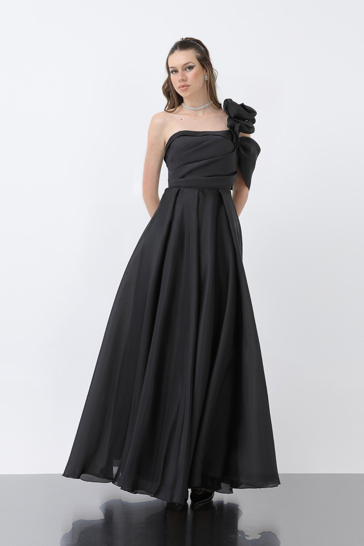 Omuz Detaylı Uzun Elbise - 1775