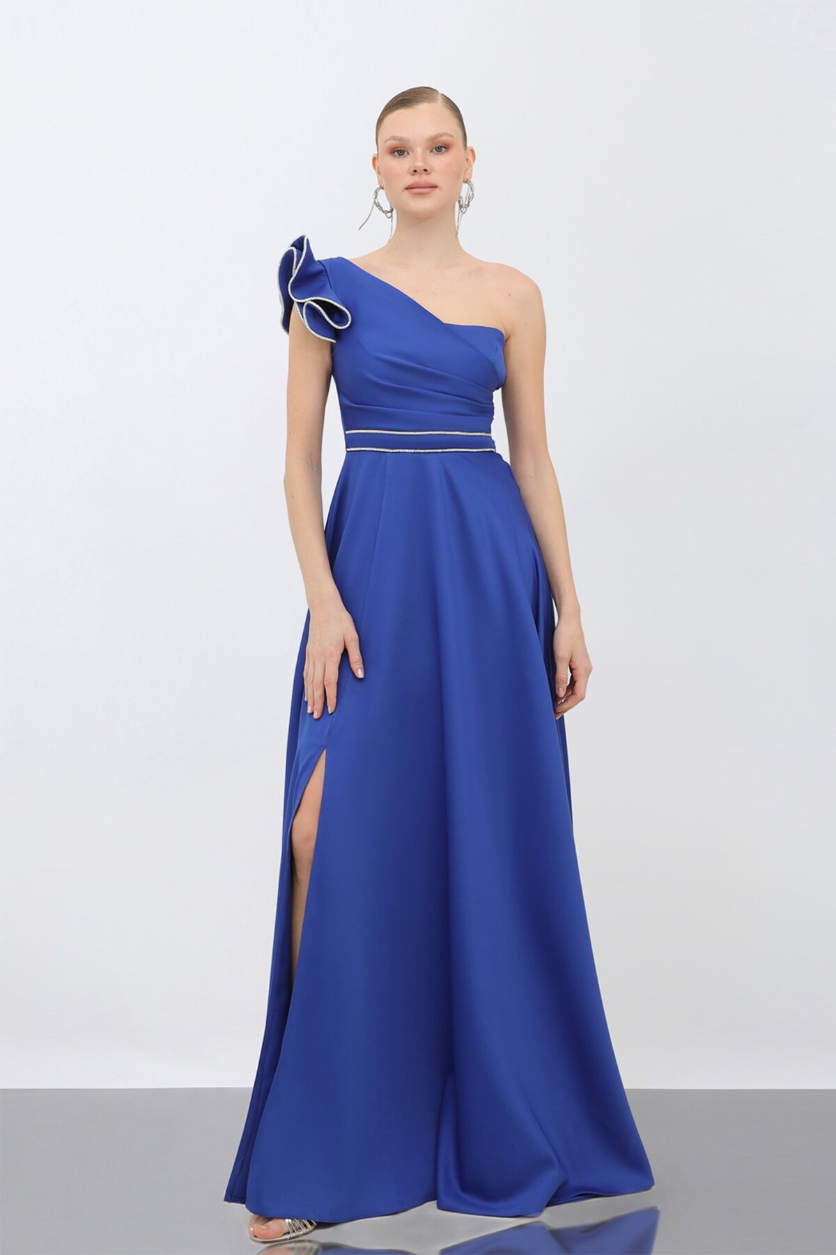 Tek Omuzlu Yırtmaçlı Elbise - 1745