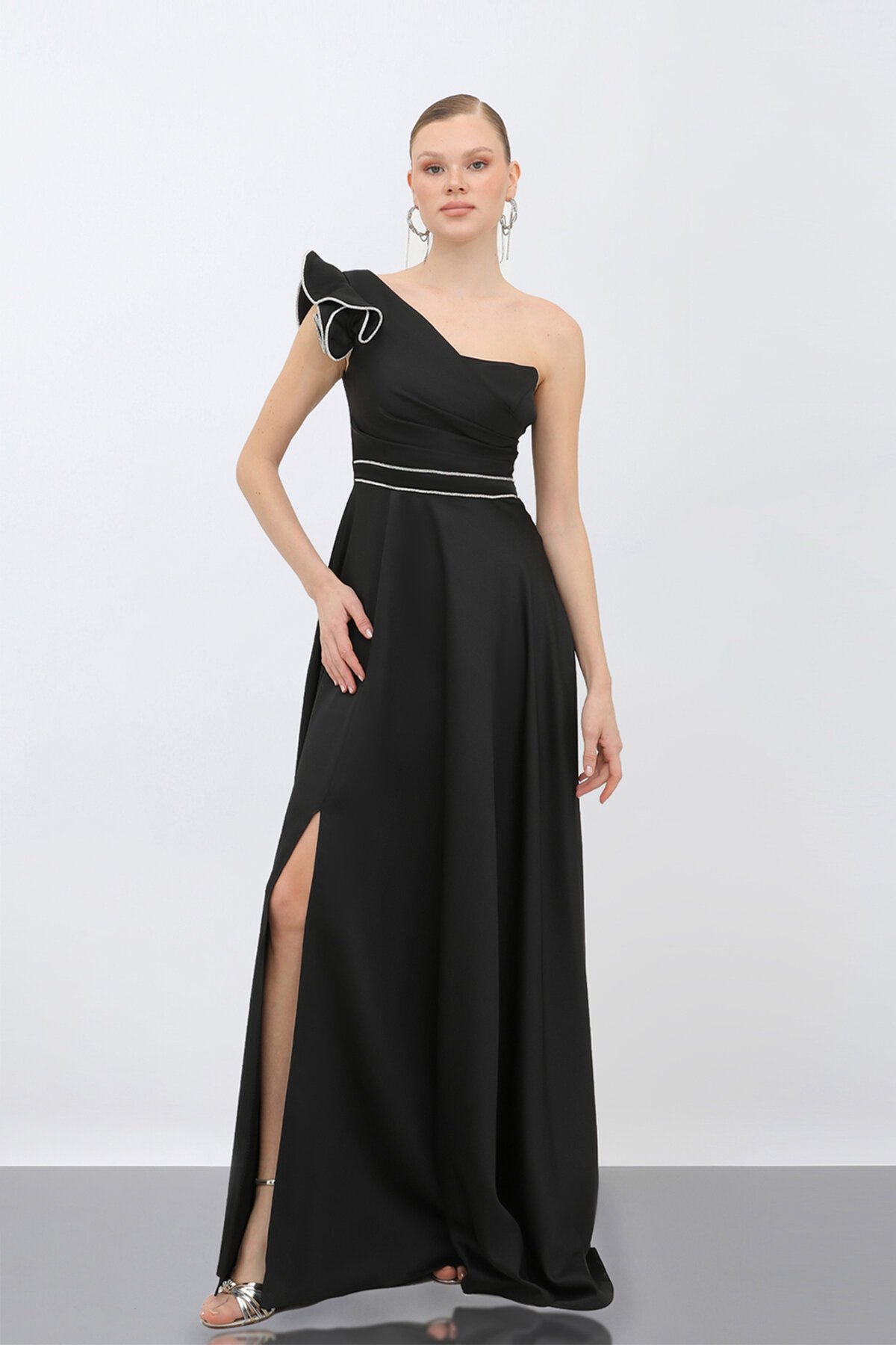 Tek Omuzlu Yırtmaçlı Elbise - 1745