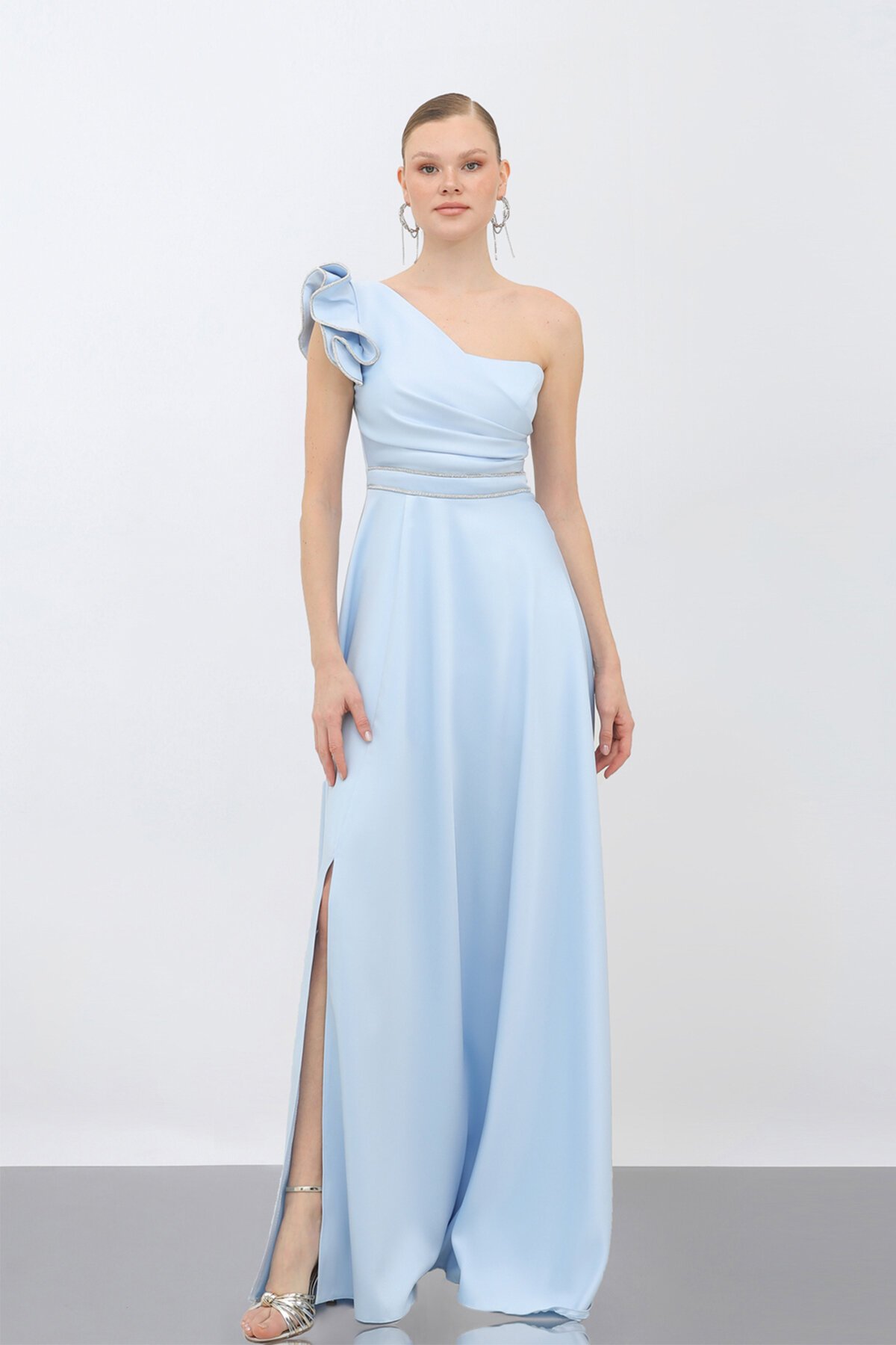 Tek Omuzlu Yırtmaçlı Elbise - 1745