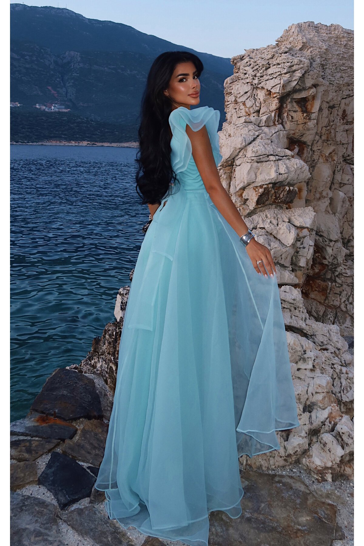 Tül Detaylı Volanlı Elbise - 6003