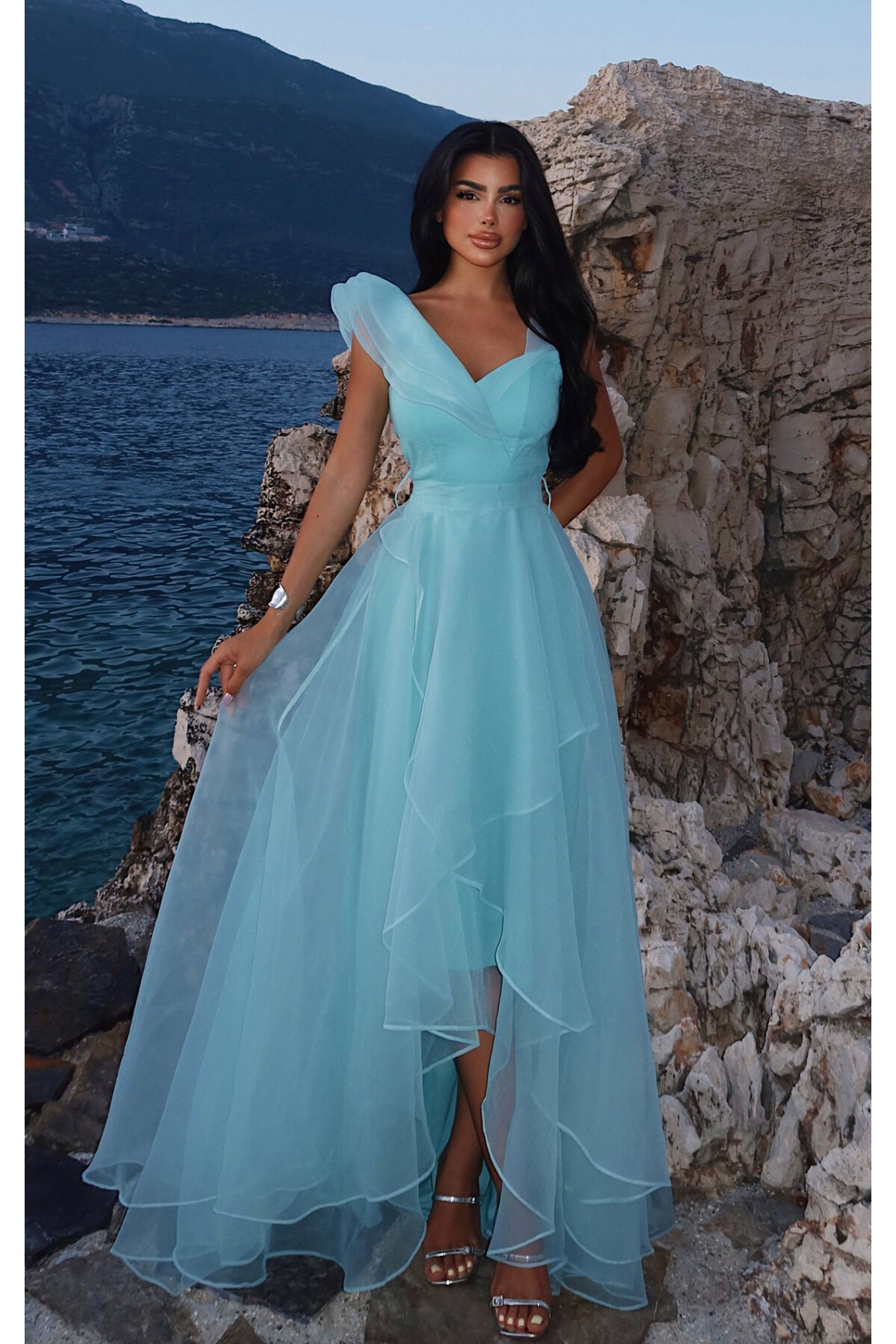 Tül Detaylı Volanlı Elbise - 6003