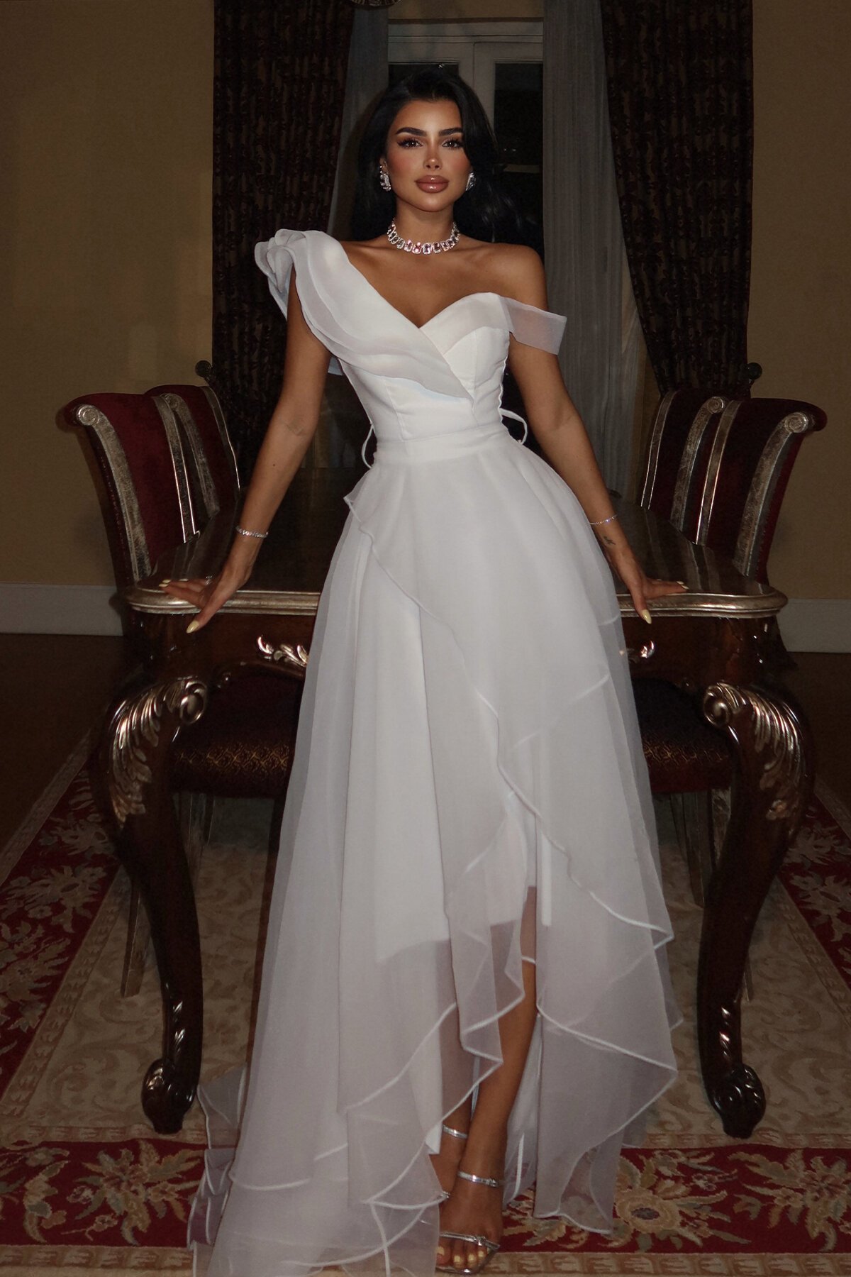 Tül Detaylı Volanlı Elbise - 6003