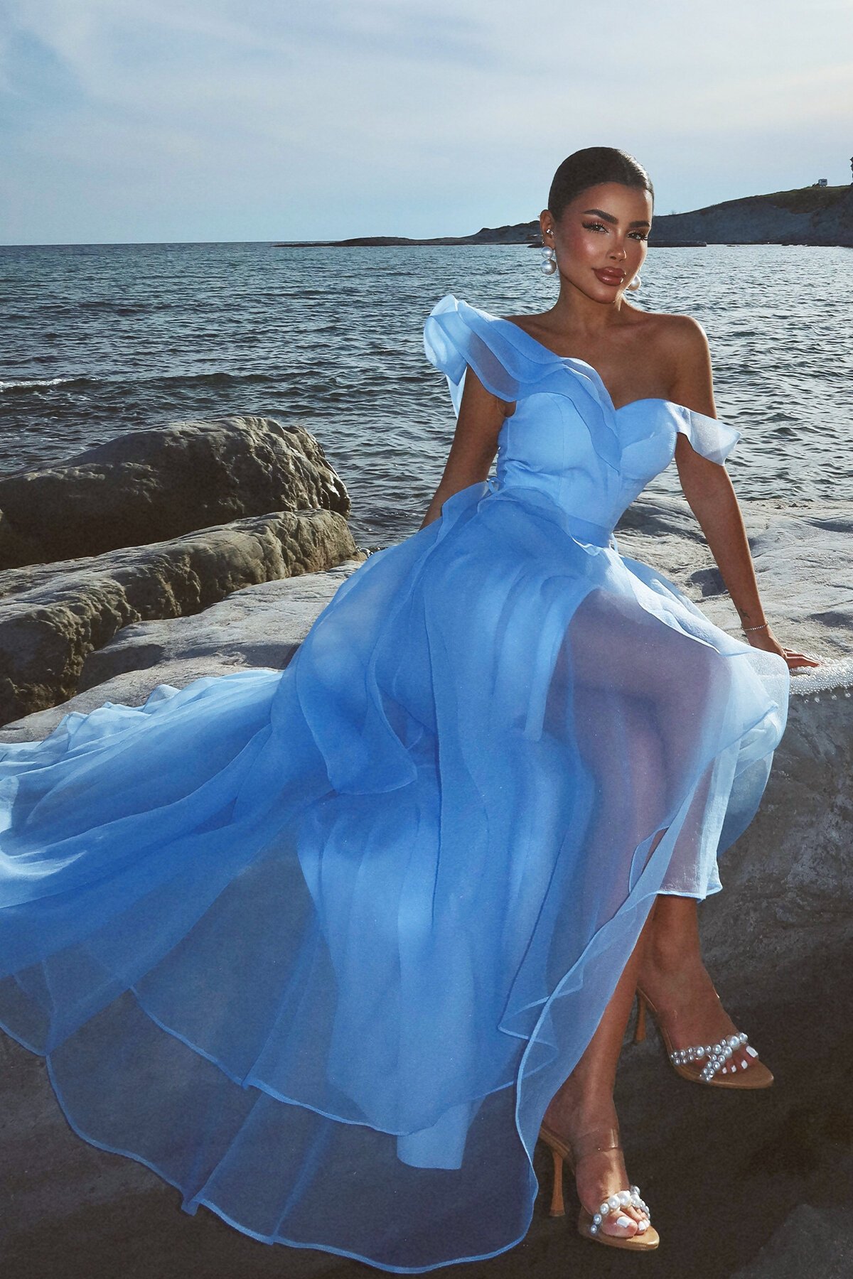 Tül Detaylı Volanlı Elbise - 6003