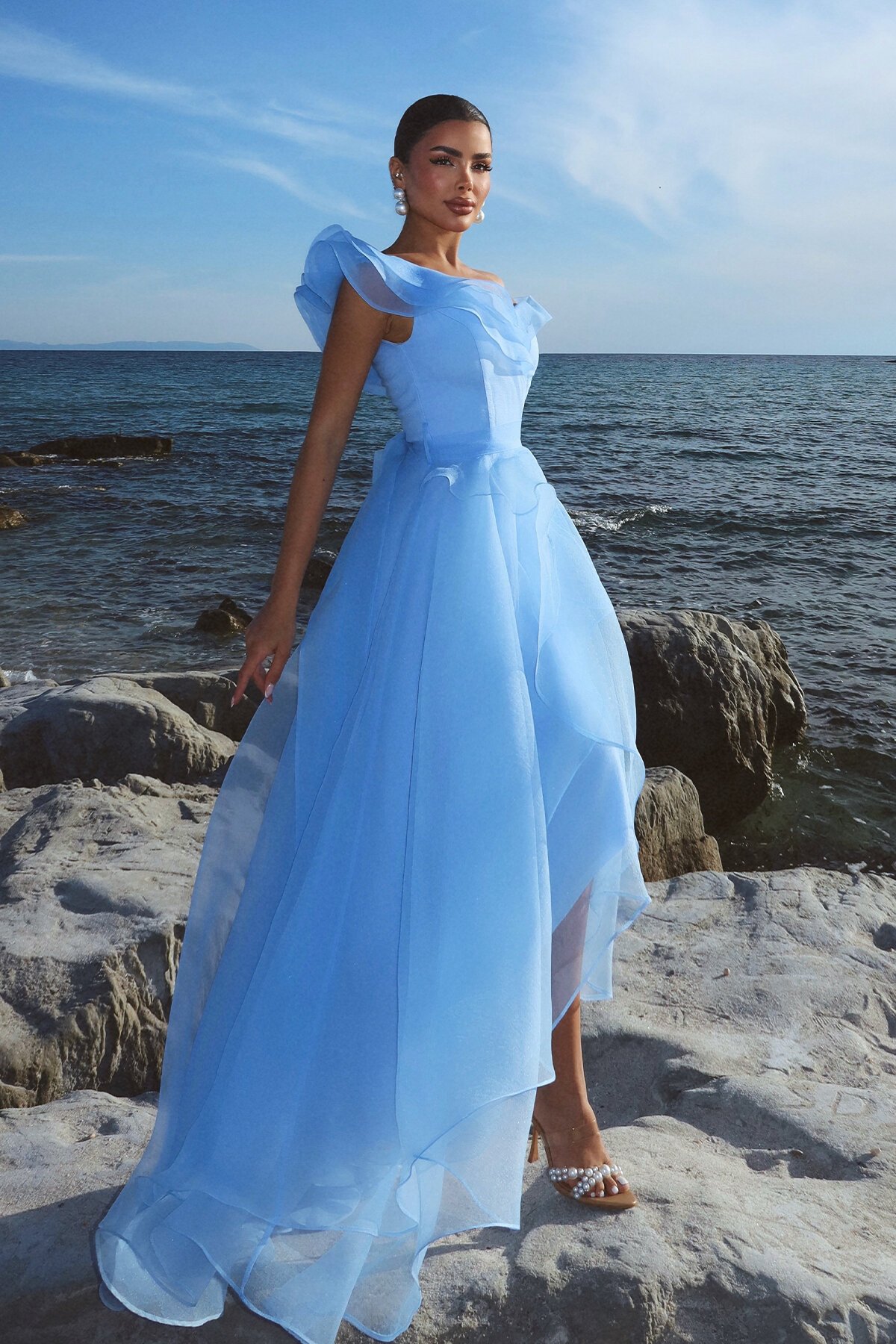 Tül Detaylı Volanlı Elbise - 6003