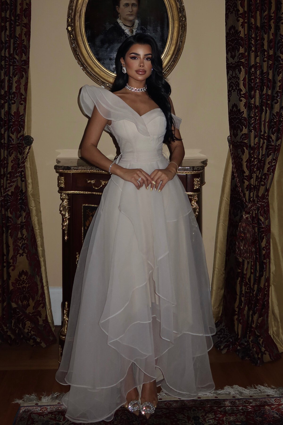 Tül Detaylı Volanlı Elbise - 6003