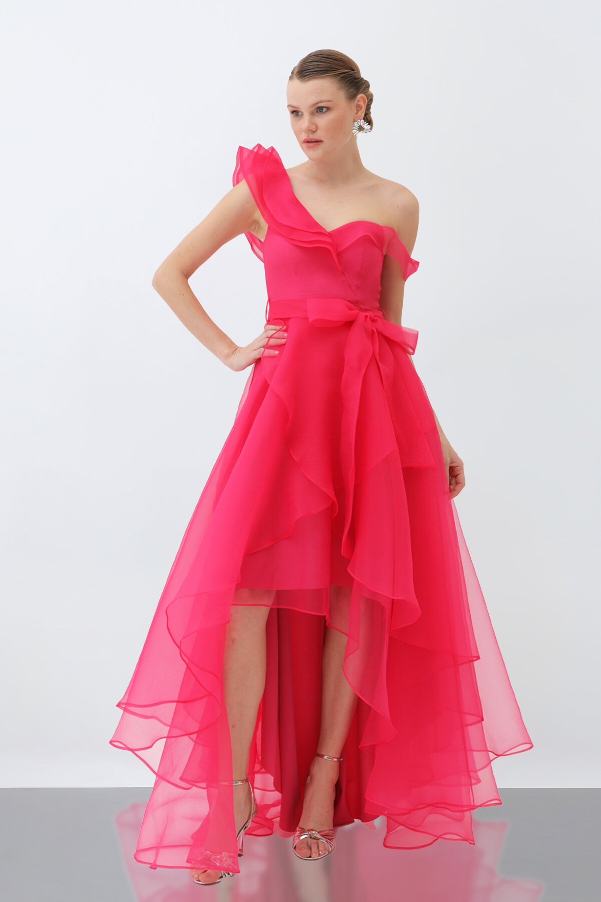 Tül Detaylı Volanlı Elbise - 6003