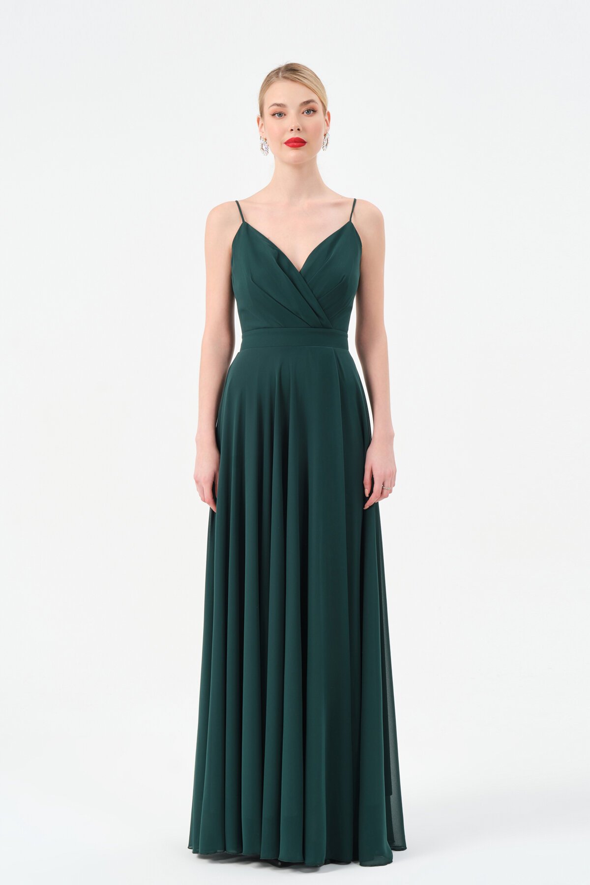 Askılı Drapeli Kruvaze Yaka Elbise - 1524