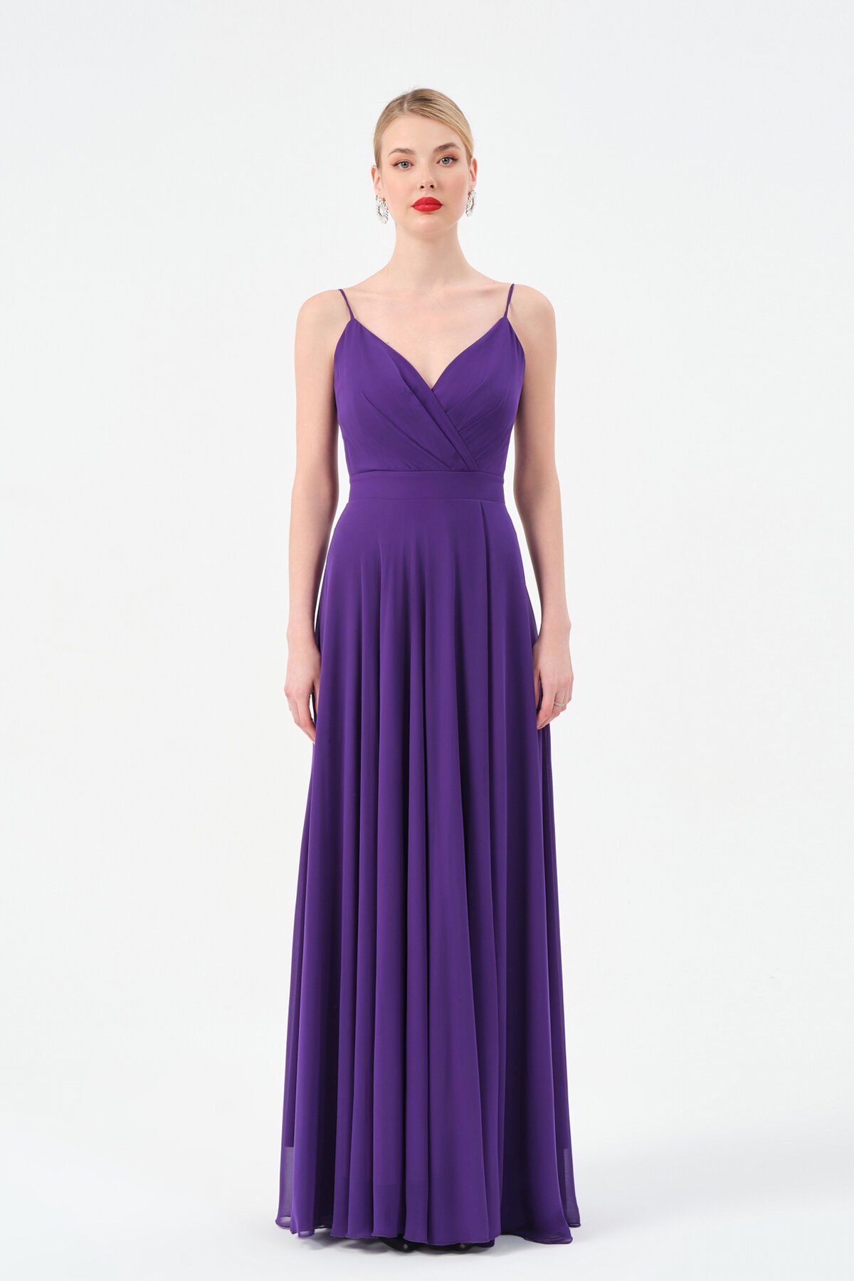 Askılı Drapeli Kruvaze Yaka Elbise - 1524