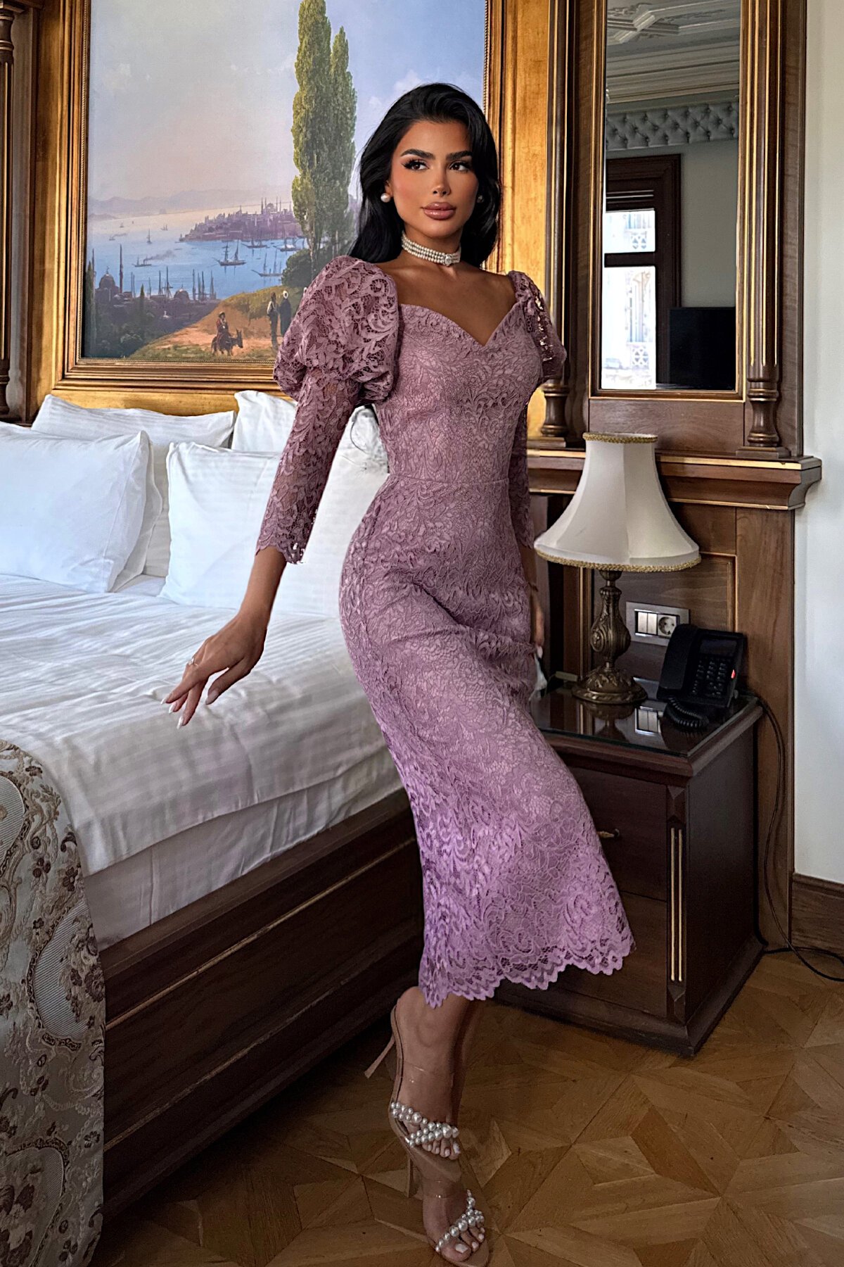 Balon Kol Detaylı Straplez Midi Elbise - 1594