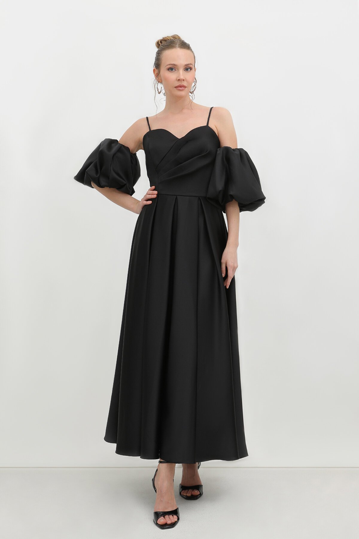 Balon Kollu Drapeli Elbise - 1779