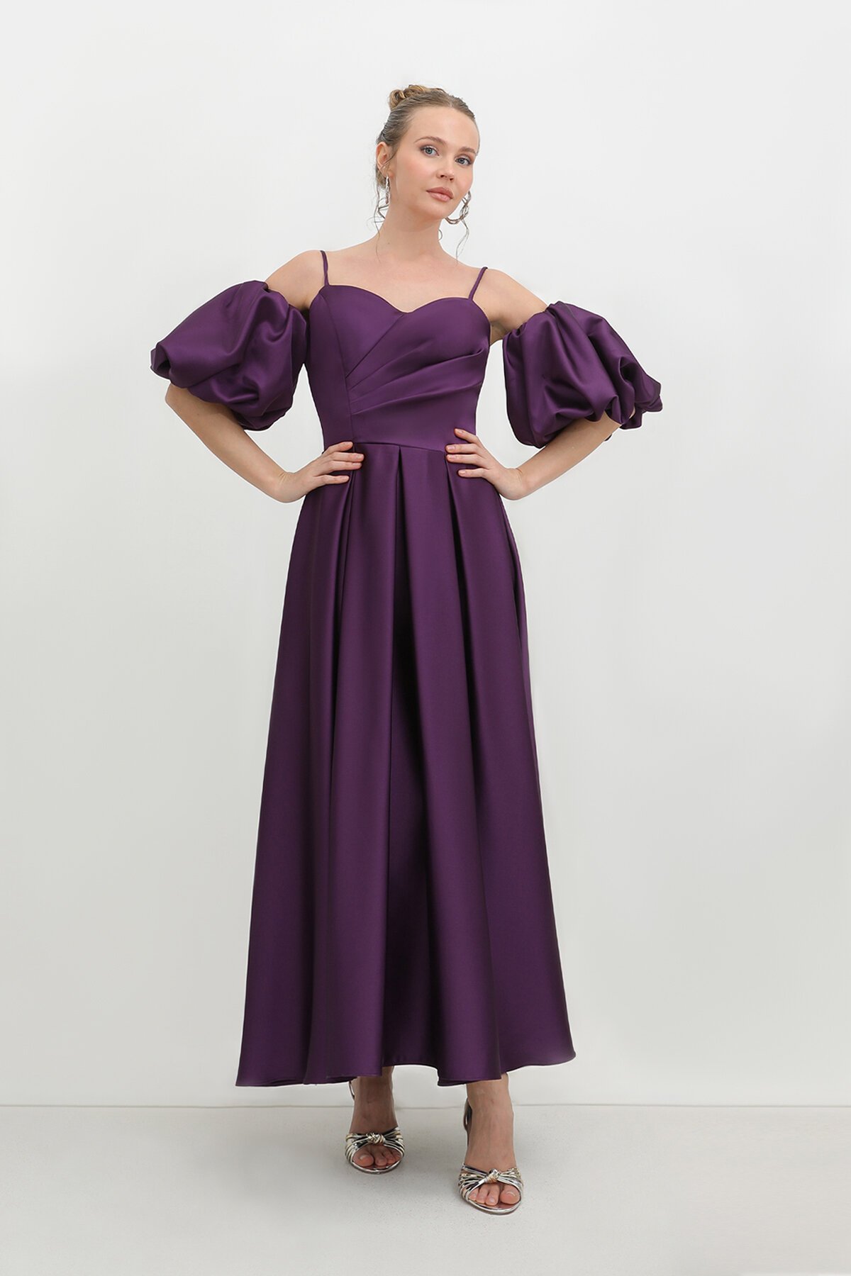 Balon Kollu Drapeli Elbise - 1779