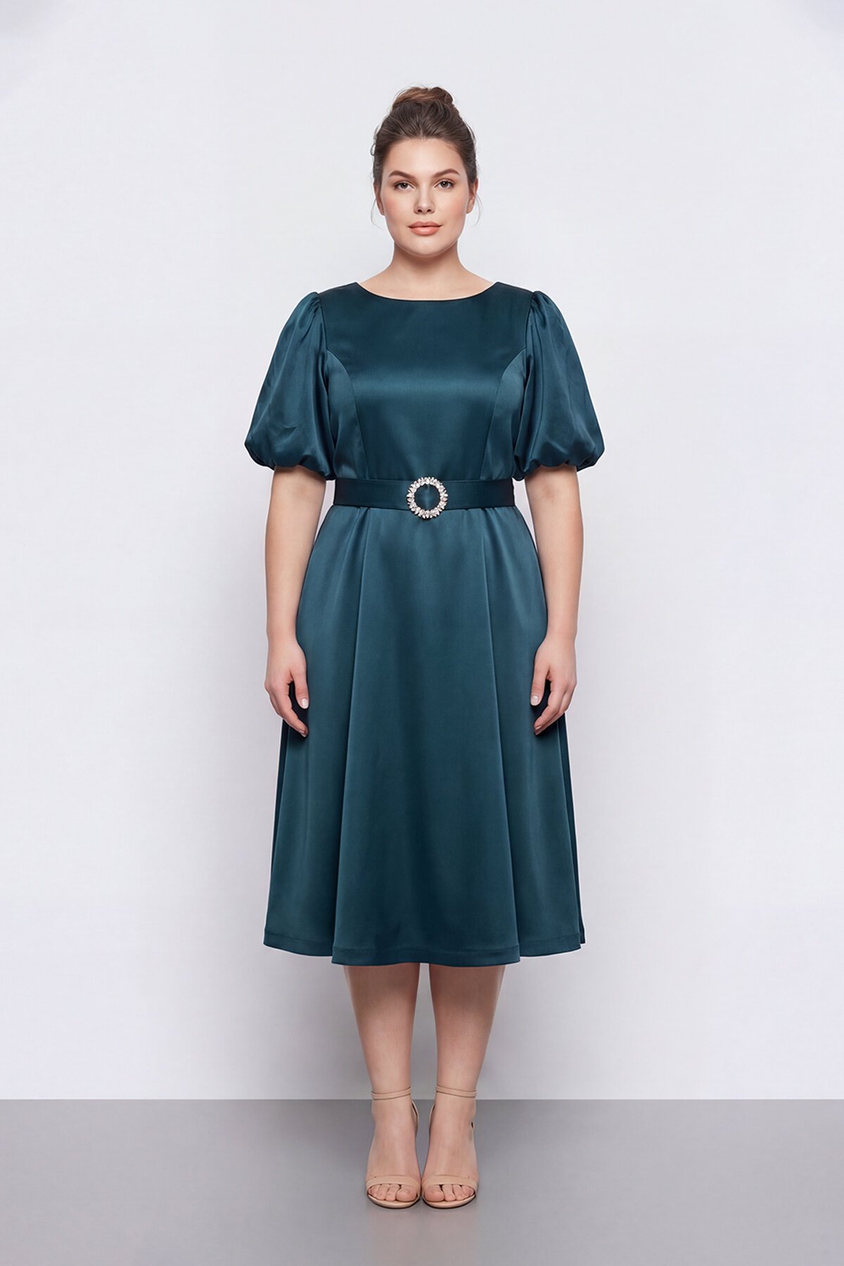 Balon Kollu Kemer Aksesuarlı Midi Abiye - 1621