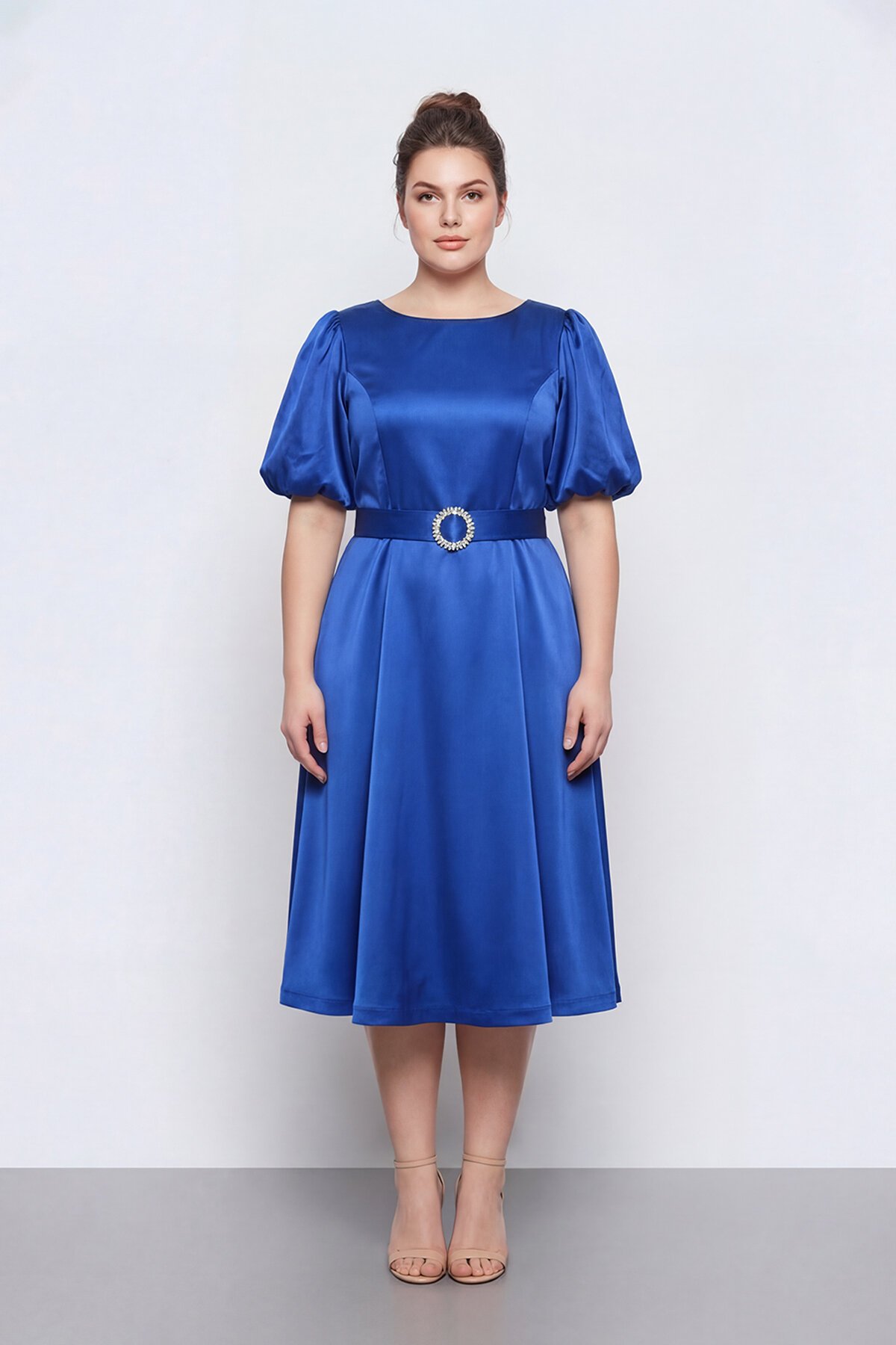 Balon Kollu Kemer Aksesuarlı Midi Abiye - 1621