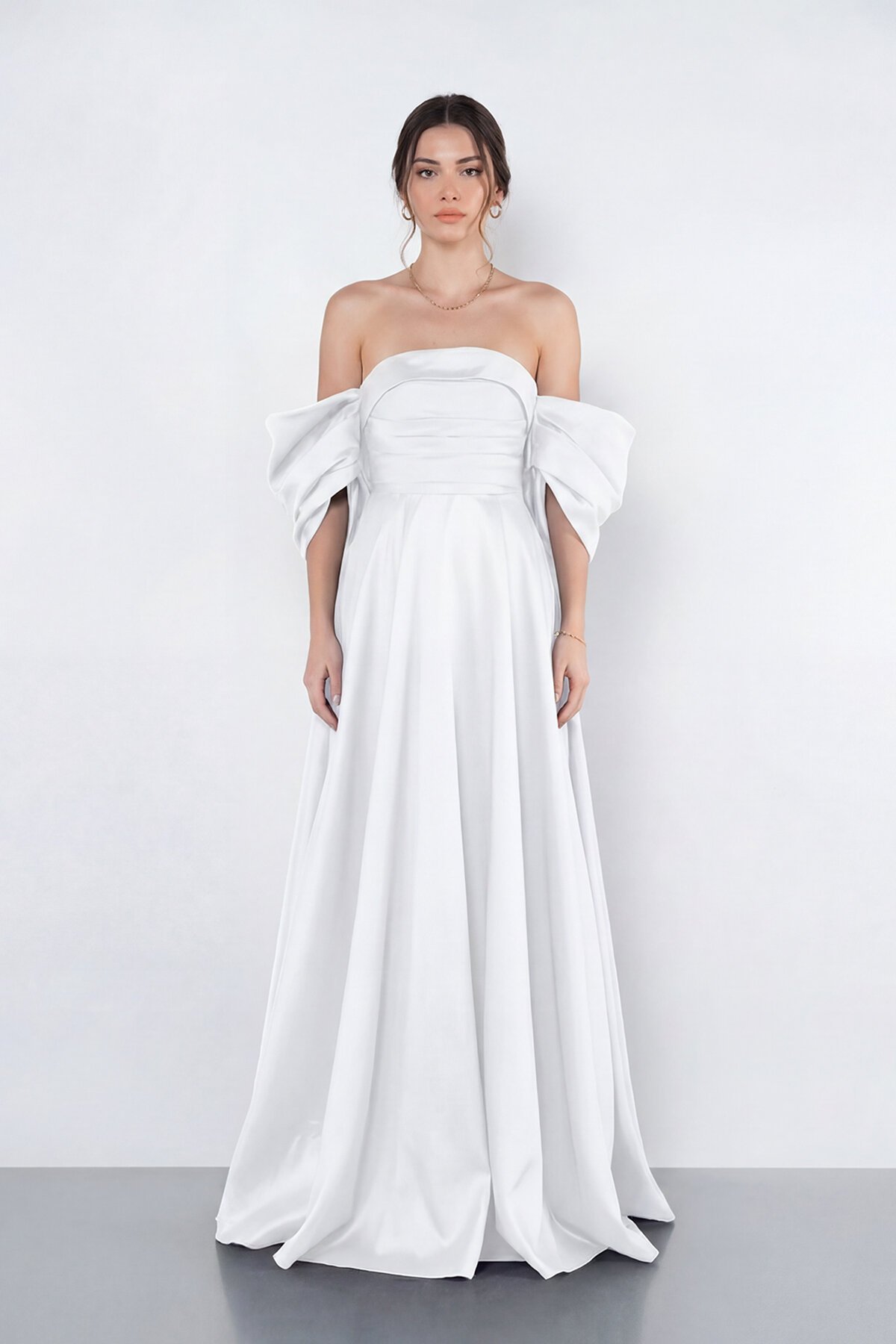 Balon Kollu Straplez Uzun Abiye - 2122