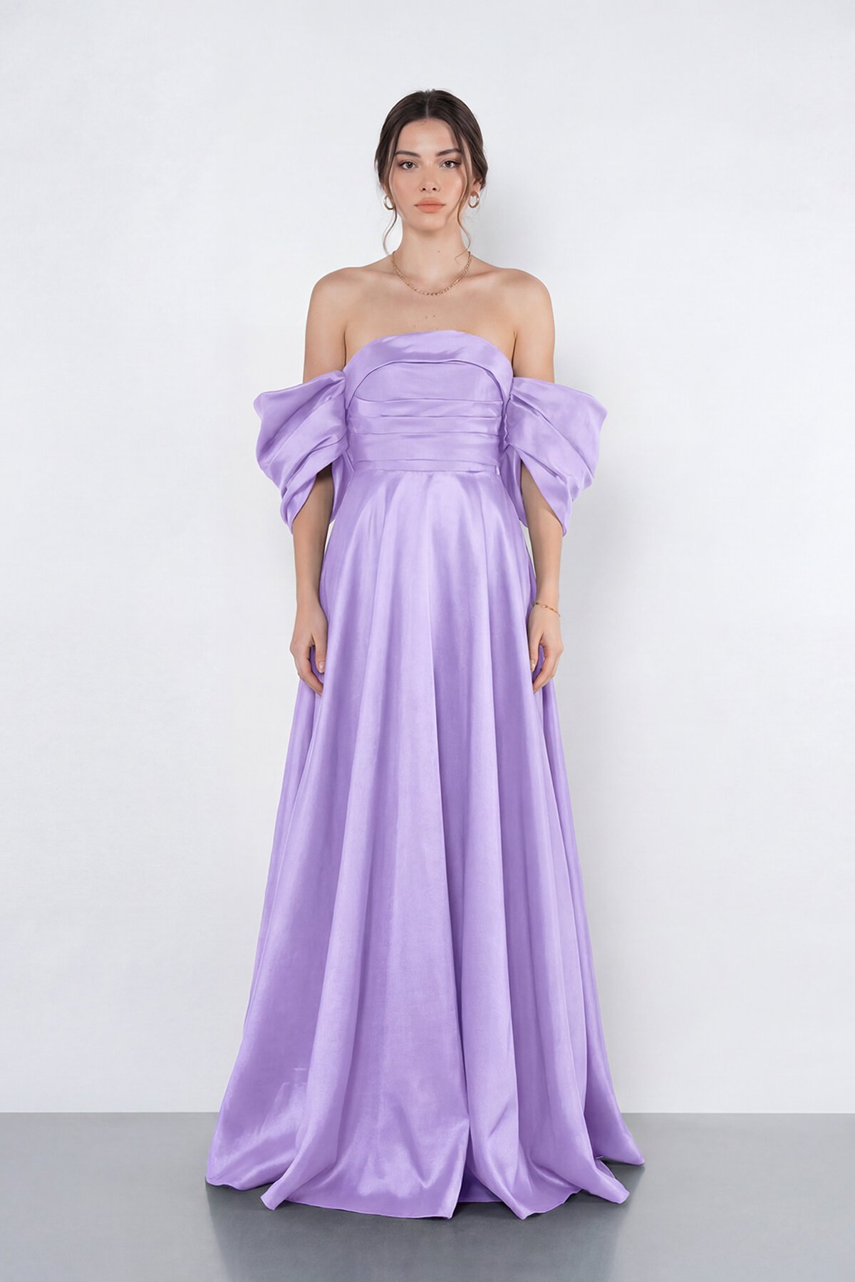 Balon Kollu Straplez Uzun Abiye - 2122