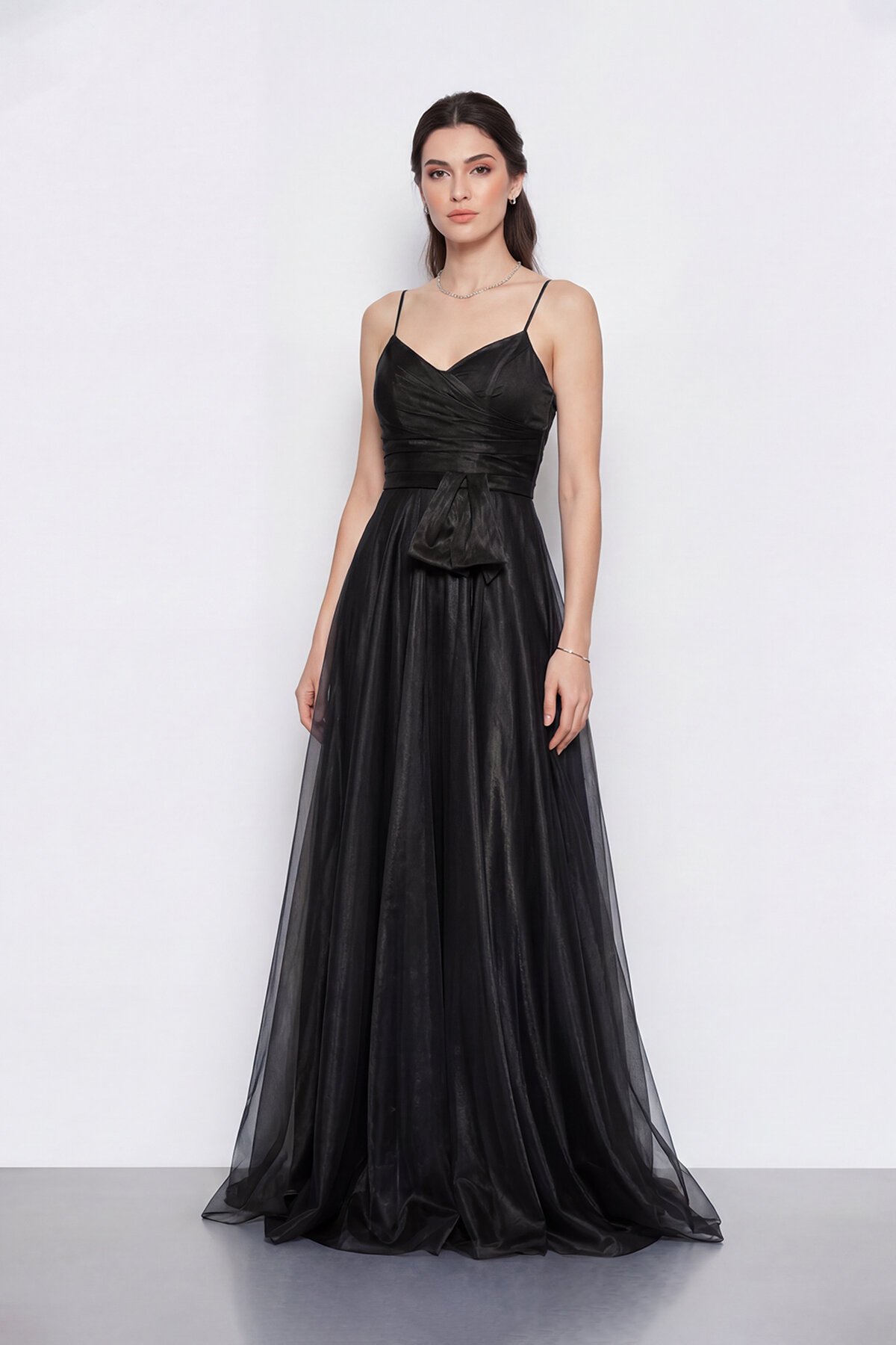 Bel Kuşak Detaylı Uzun Abiye - 2123