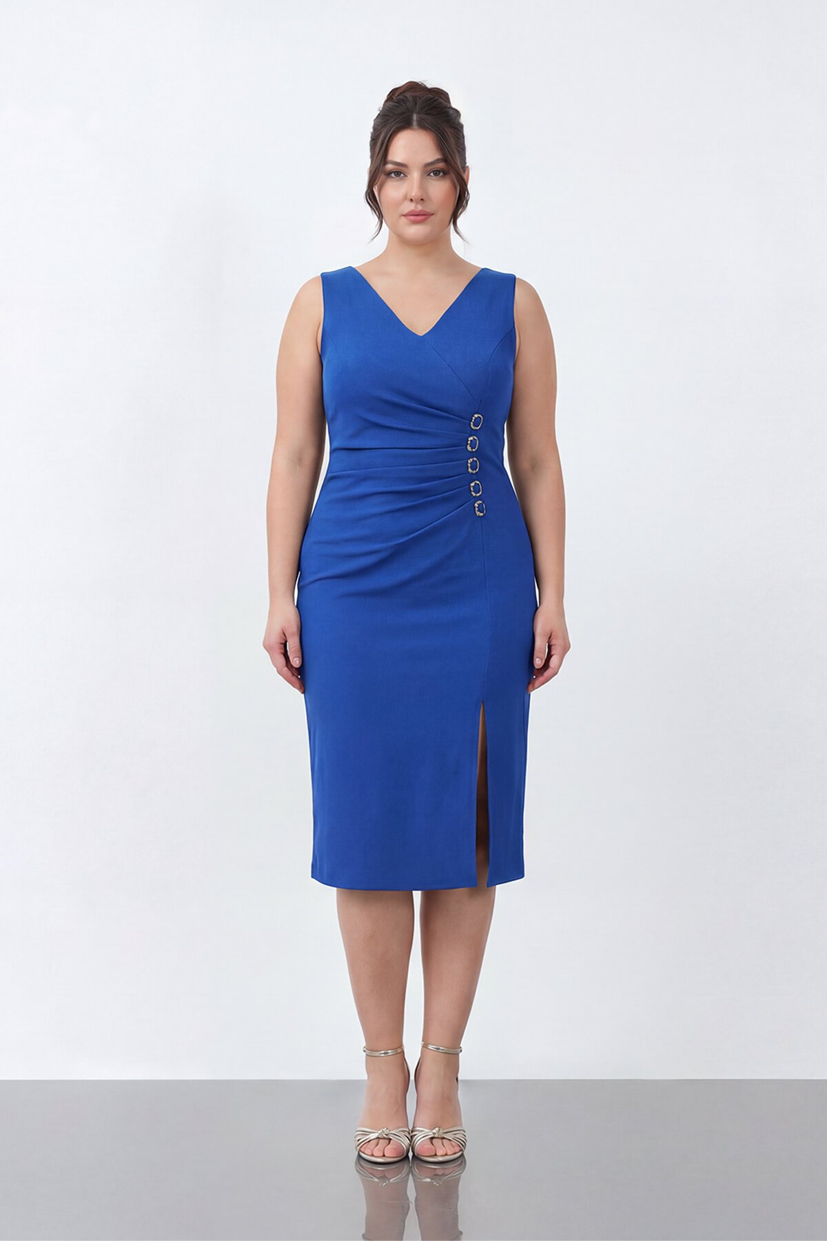 Broş Detaylı Midi Elbise - 1911