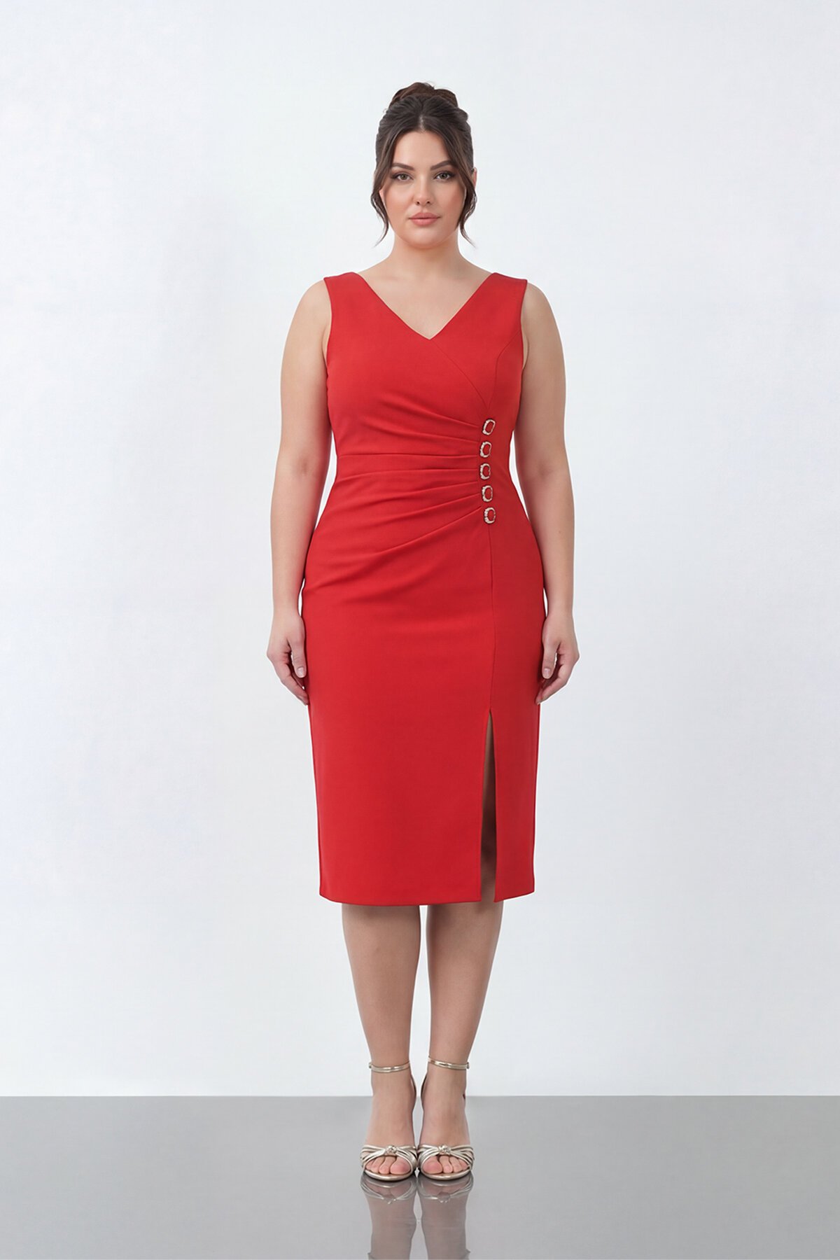 Broş Detaylı Midi Elbise - 1911