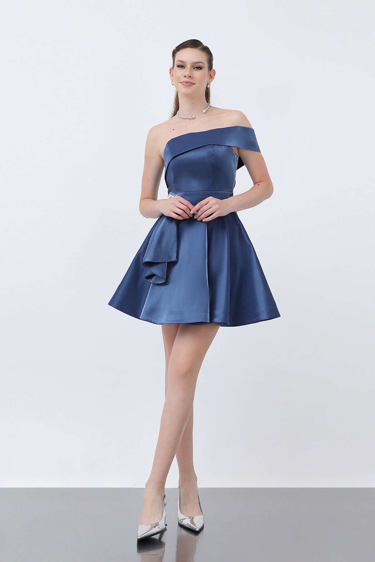 Broş Detaylı Mini Elbise - 1738