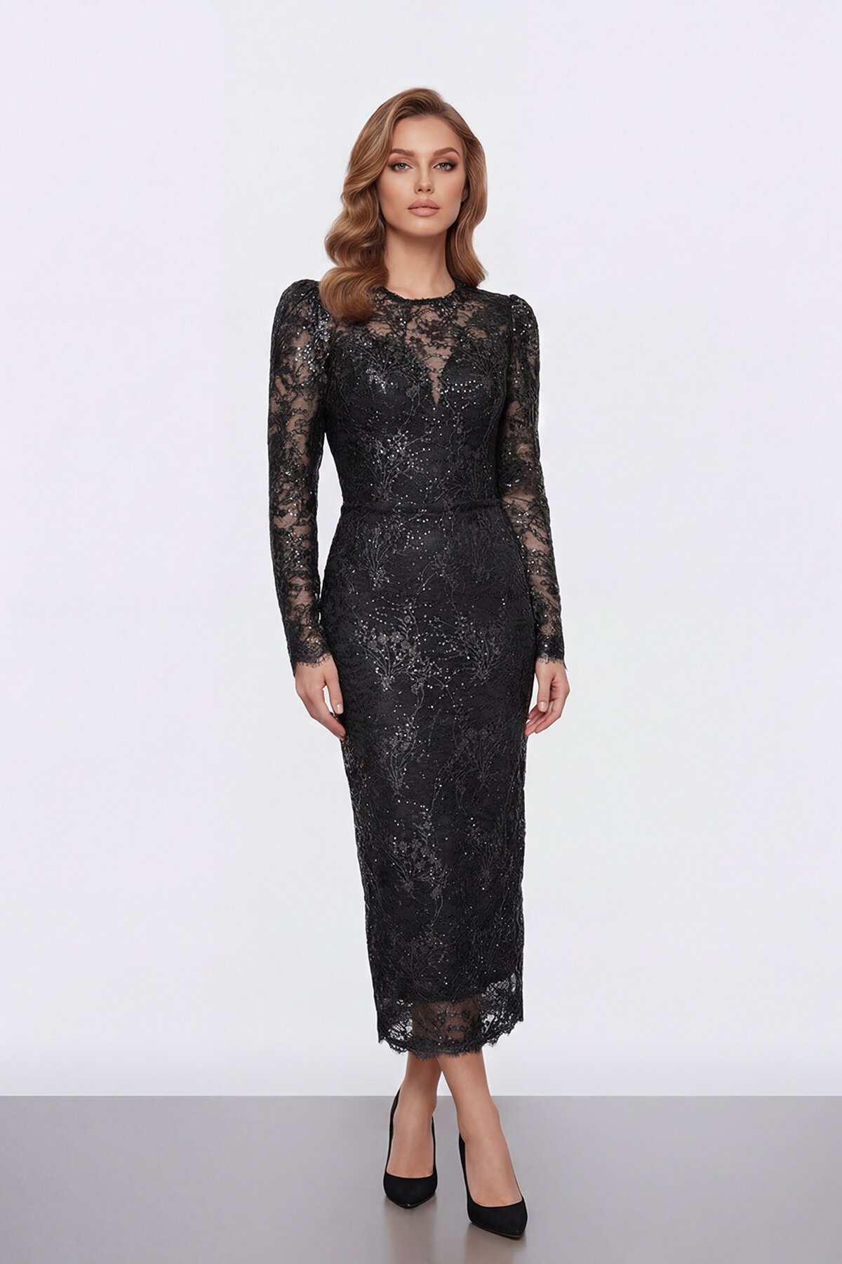 Dantel İşlemeli Uzun Kollu Abiye - 2012