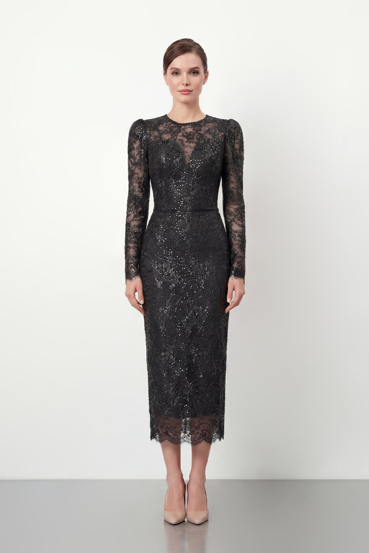 Dantel İşlemeli Uzun Kollu Abiye - 2012